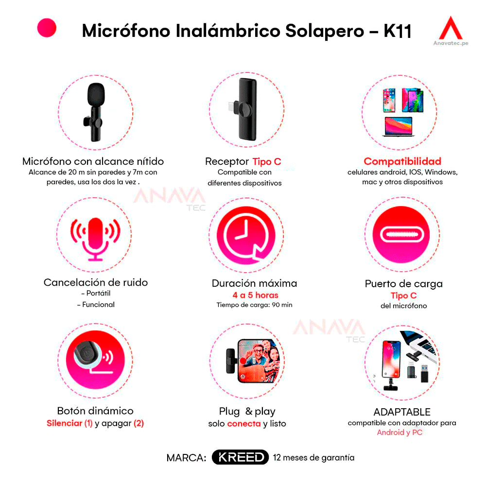 MICRÓFONO KREED K11-C1 INALÁMBRICO SOLAPERO TIPO C K11 - 2