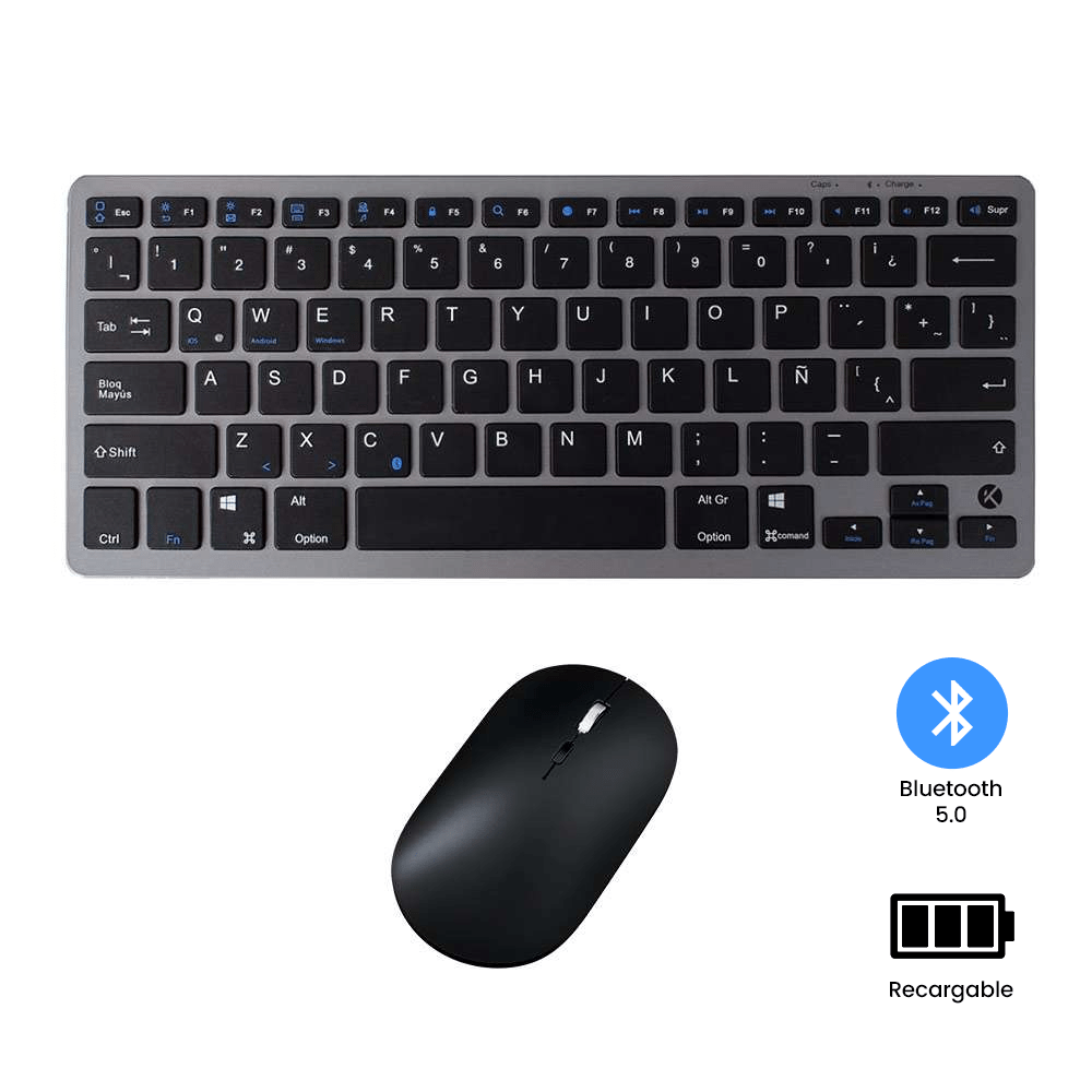 TECLADO Y MOUSE INALÁMBRICO BLUETOOTH RECARGABLE – NEGRO - 1