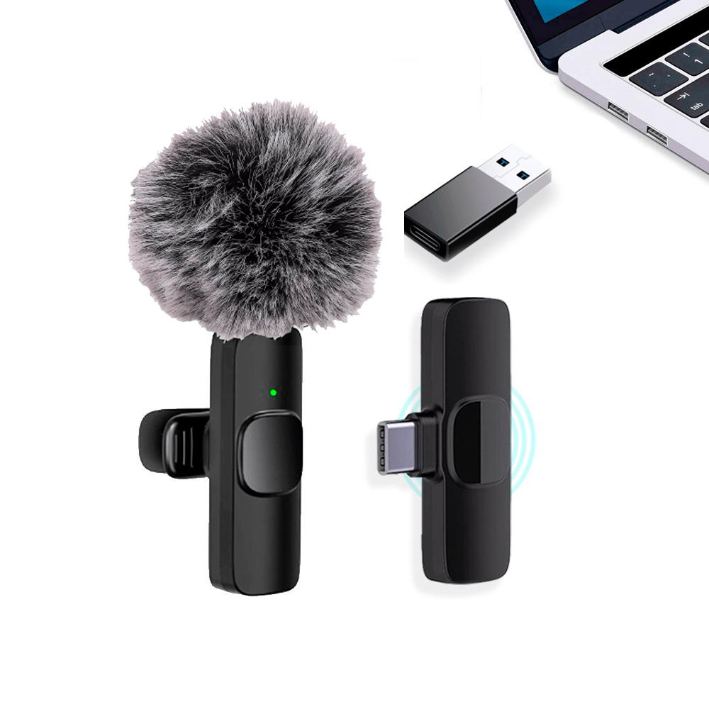 MICRÓFONO SOLAPERO INALÁMBRICO TIPO C K8 CON ADAPTADOR USB PARA PC - 1