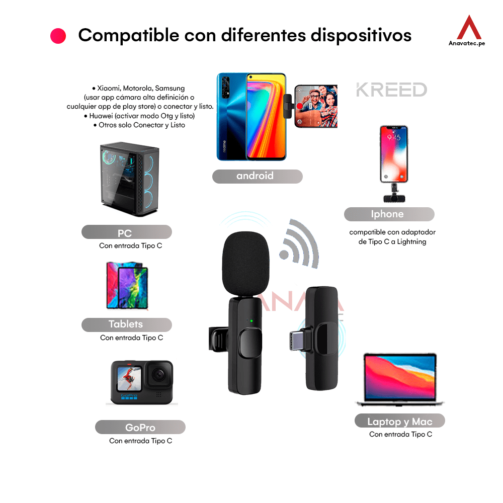 MICRÓFONO SOLAPERO INALÁMBRICO TIPO C K8 CON ADAPTADOR USB PARA PC - 3