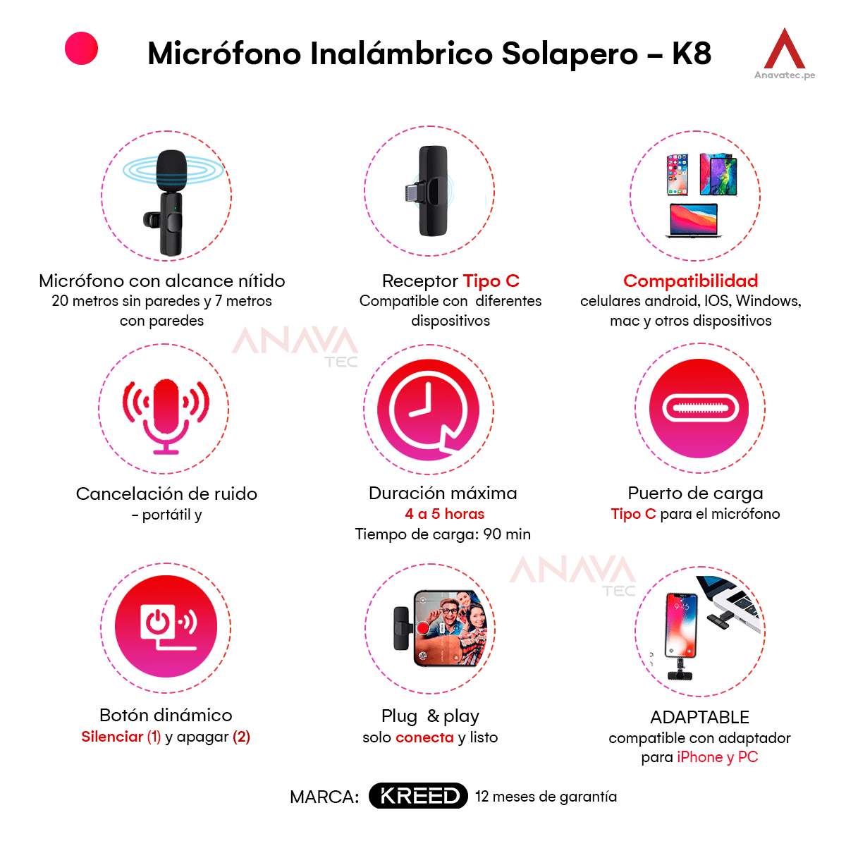 MICRÓFONO SOLAPERO INALÁMBRICO TIPO C K8 CON ADAPTADOR USB PARA PC - 4