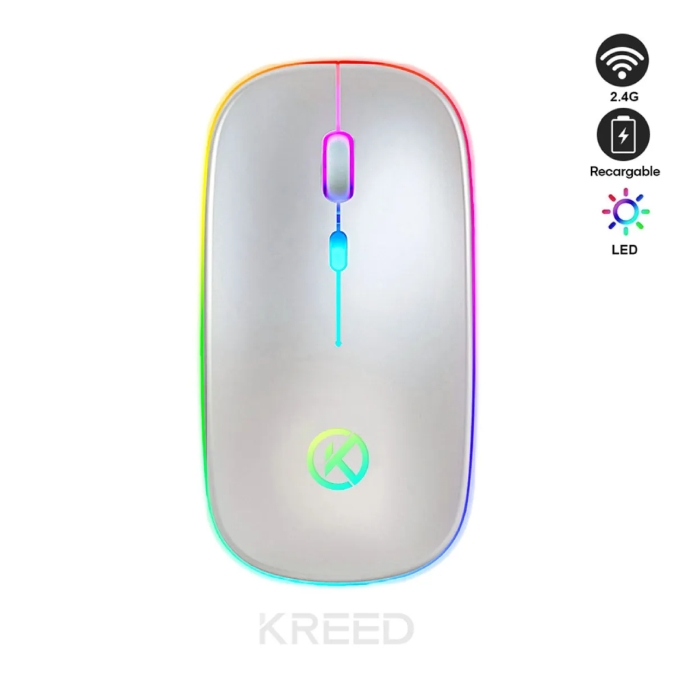 MOUSE RGB INALÁMBRICO RECARGABLE K301 - PLATA - 1