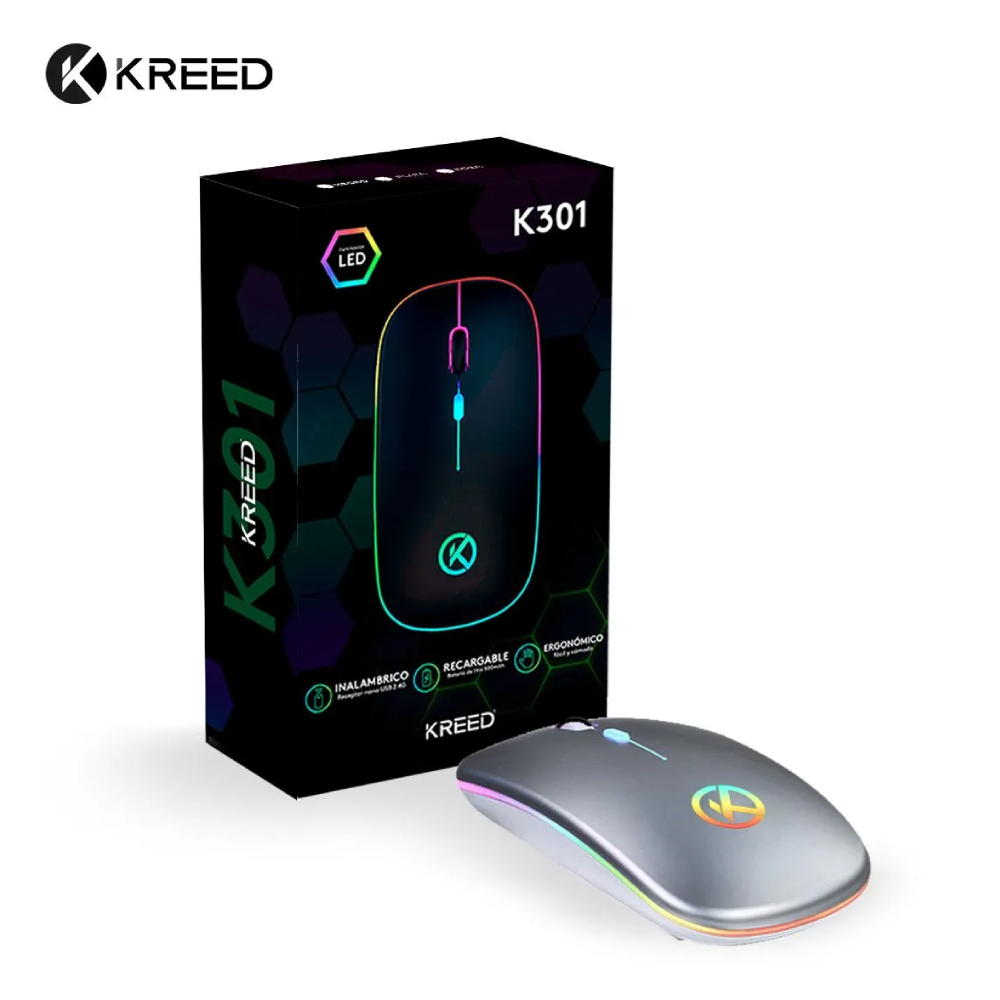 MOUSE RGB INALÁMBRICO RECARGABLE K301 - PLATA - 3