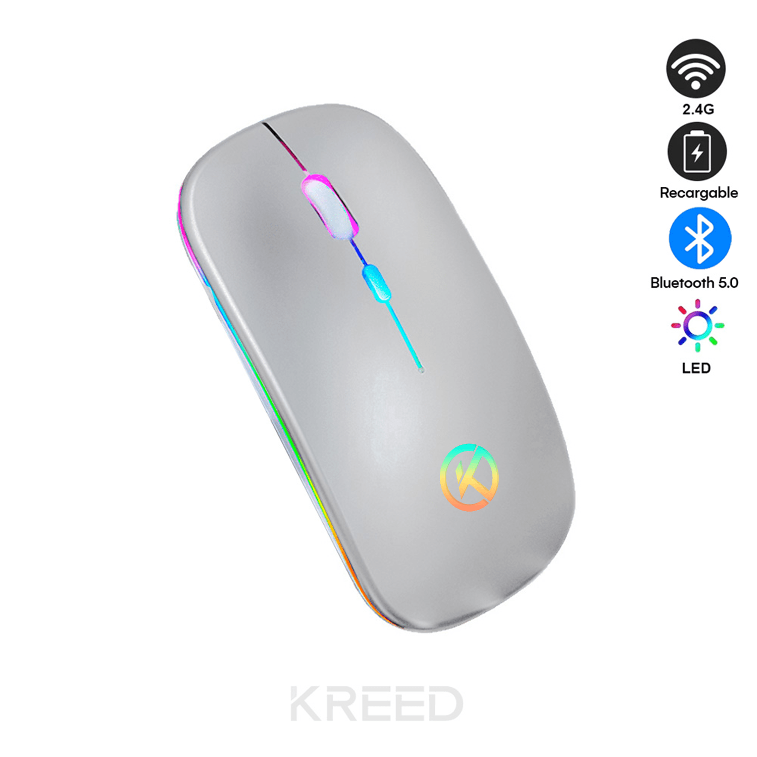 MOUSE RGB INALÁMBRICO RECARGABLE DUAL MODE K302 - PLATA - 1