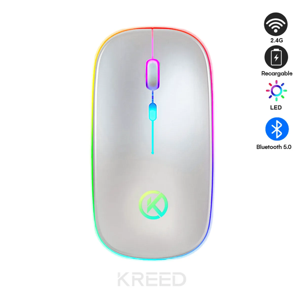 MOUSE RGB INALÁMBRICO RECARGABLE DUAL MODE K302 - PLATA - 2