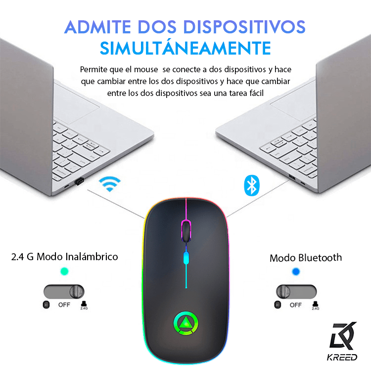 MOUSE RGB INALÁMBRICO RECARGABLE DUAL MODE K302 - PLATA - 3