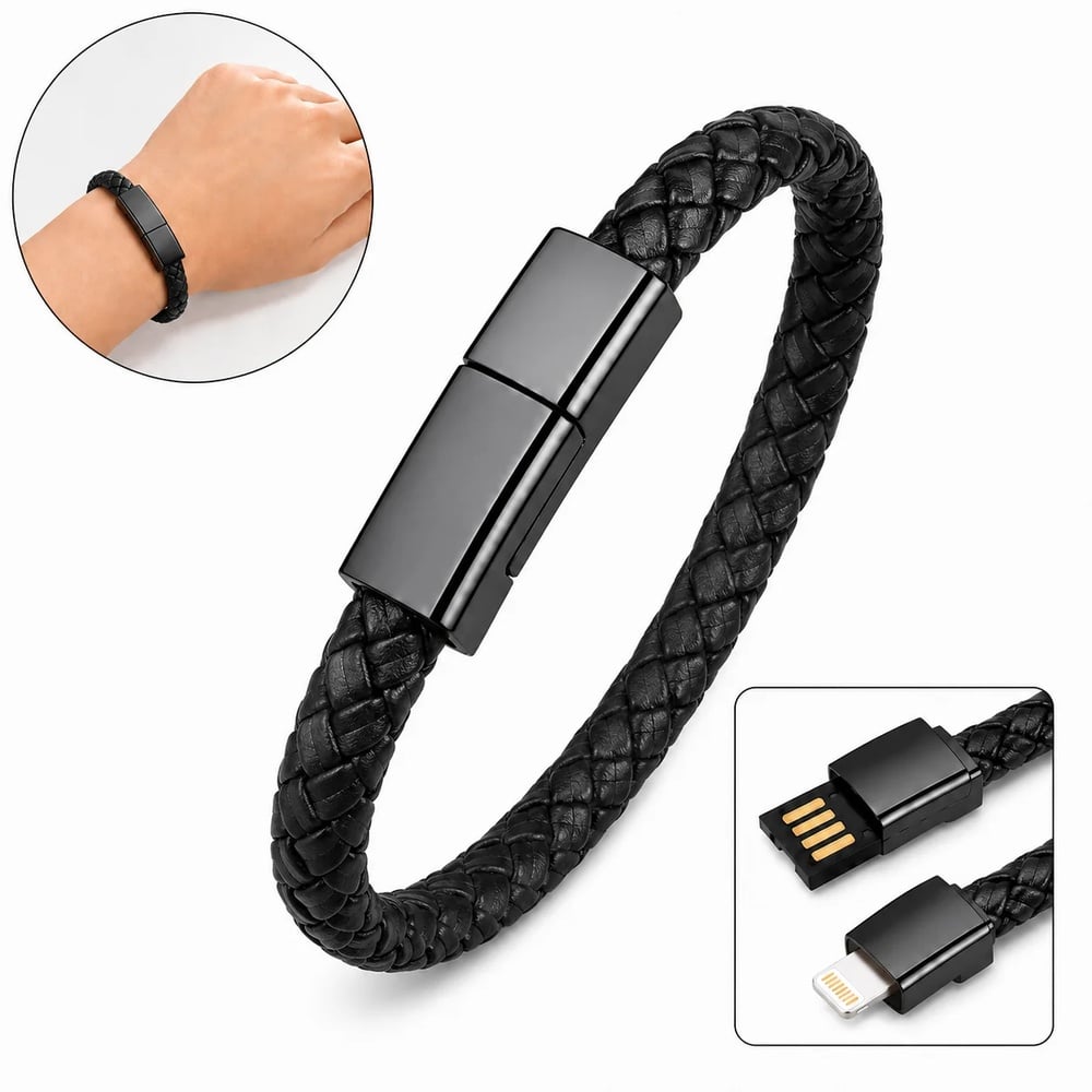 PULSERA CABLE USB CARGA RÁPIDA Y DATOS LIGHTNING - NEGRO - 1