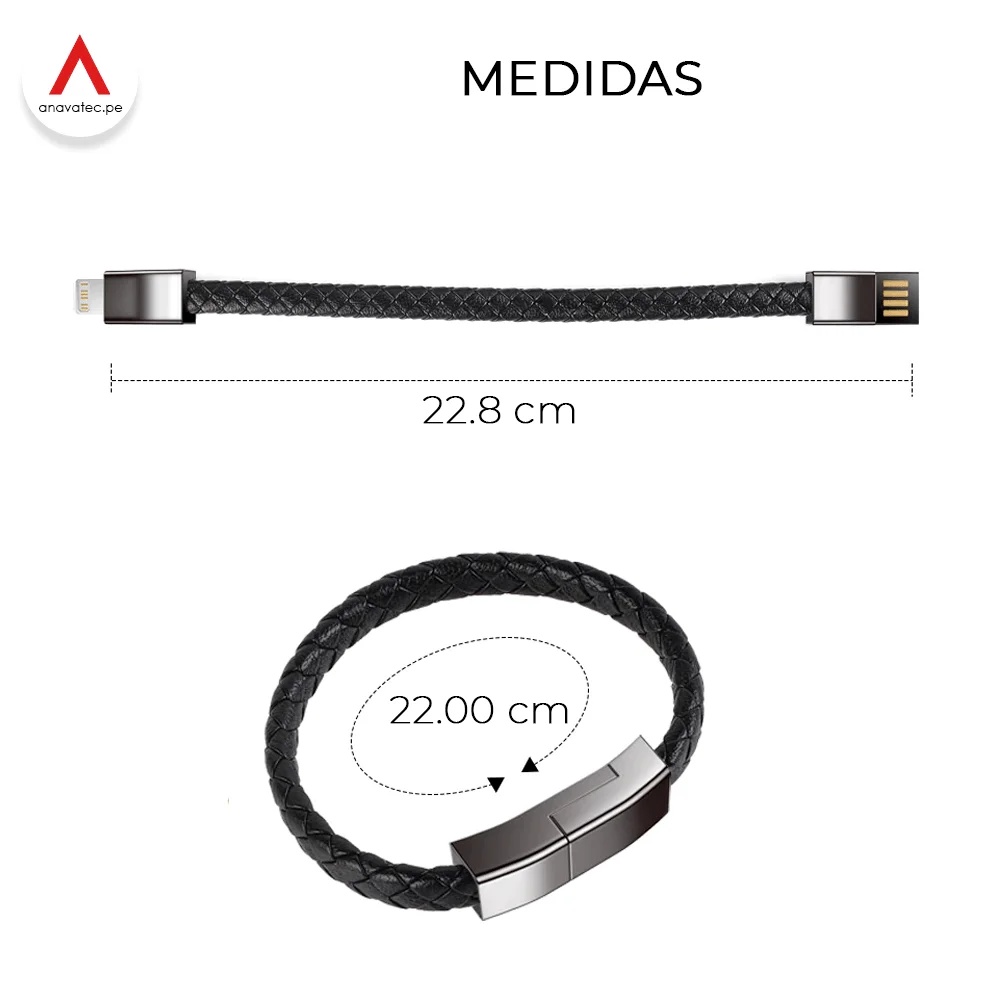 PULSERA CABLE USB CARGA RÁPIDA Y DATOS LIGHTNING - NEGRO - 6