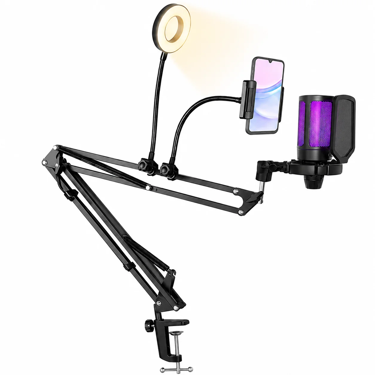 MICRÓFONO DE GAMER SOFT RGB AURORACAST CON BRAZO Y ACCESORIOS - 1