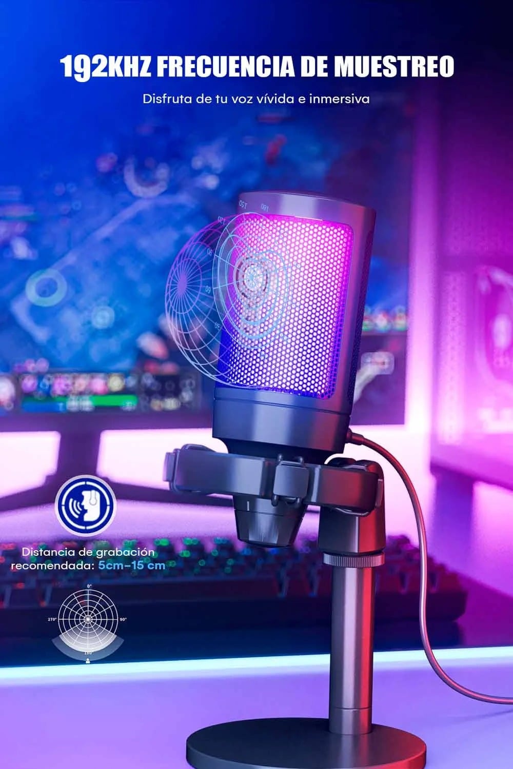 MICRÓFONO DE GAMER SOFT RGB AURORACAST CON BRAZO Y ACCESORIOS - 10