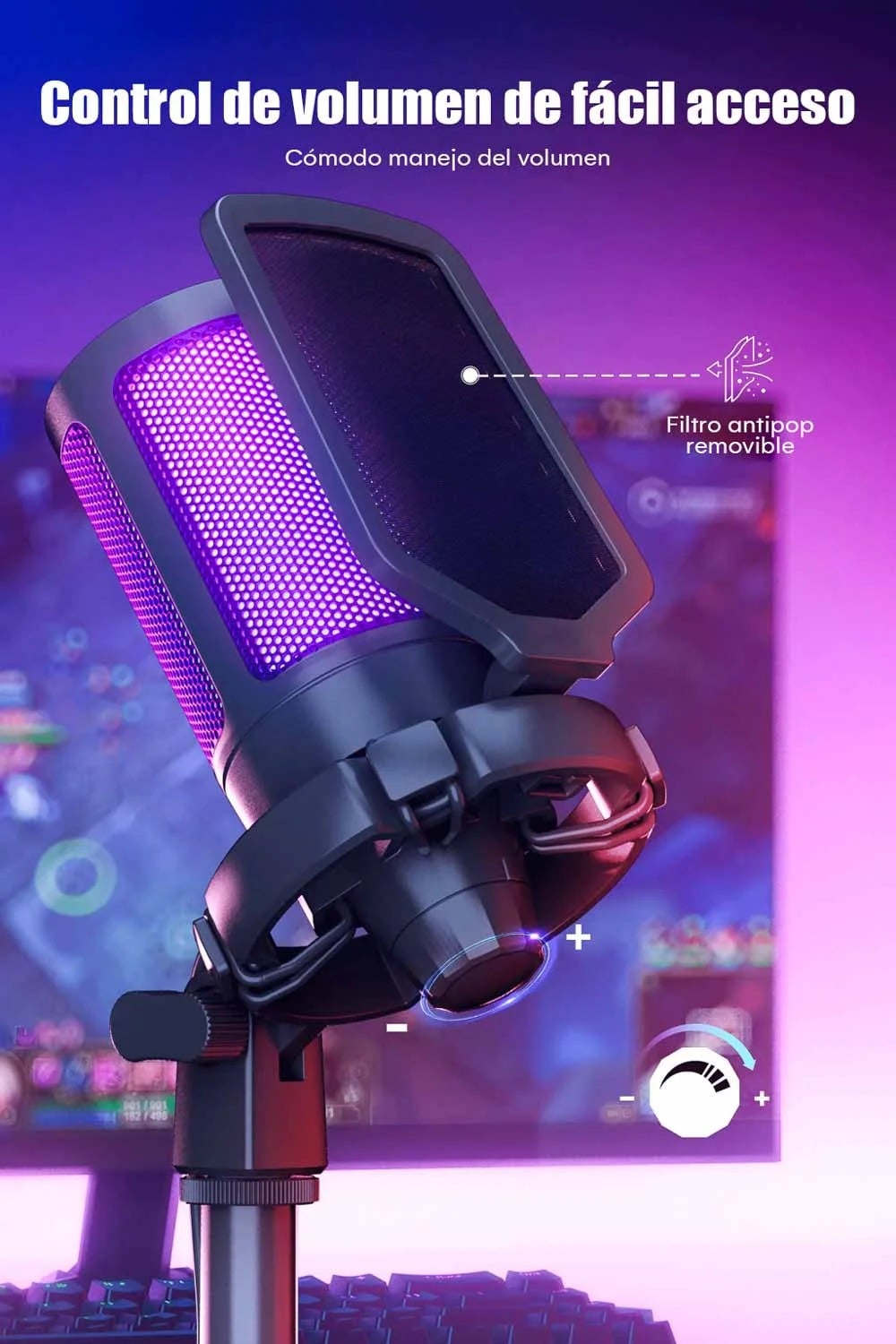 MICRÓFONO DE GAMER SOFT RGB AURORACAST CON BRAZO Y ACCESORIOS - 6