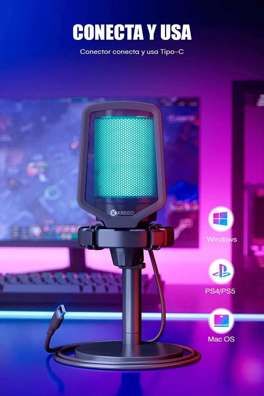 MICRÓFONO DE GAMER SOFT RGB AURORACAST CON BRAZO Y ACCESORIOS - 8