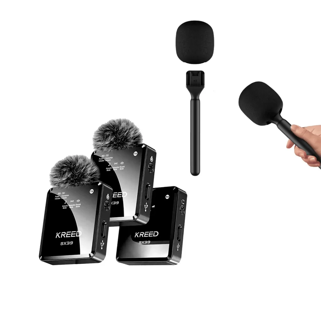 KIT MICRÓFONO SOLAPERO INALÁMBRICO PROFESIONAL DUAL SX39 Y ADAPTADOR SOPORTE DE MANO - 1