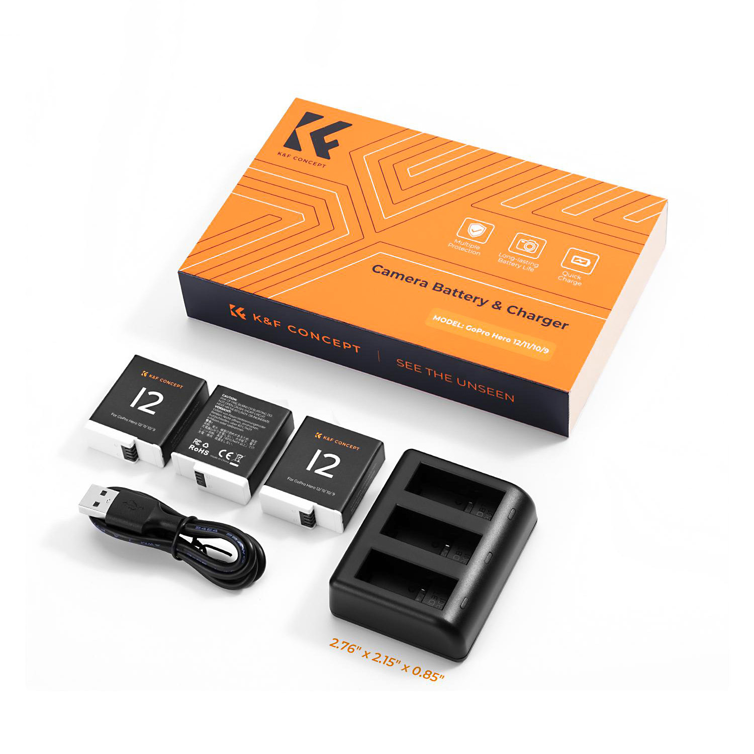 KIT DE 3 BATERÍAS + CARGADOR TRIPLE PARA GOPRO HERO 09,10,11,12 KYF - 8