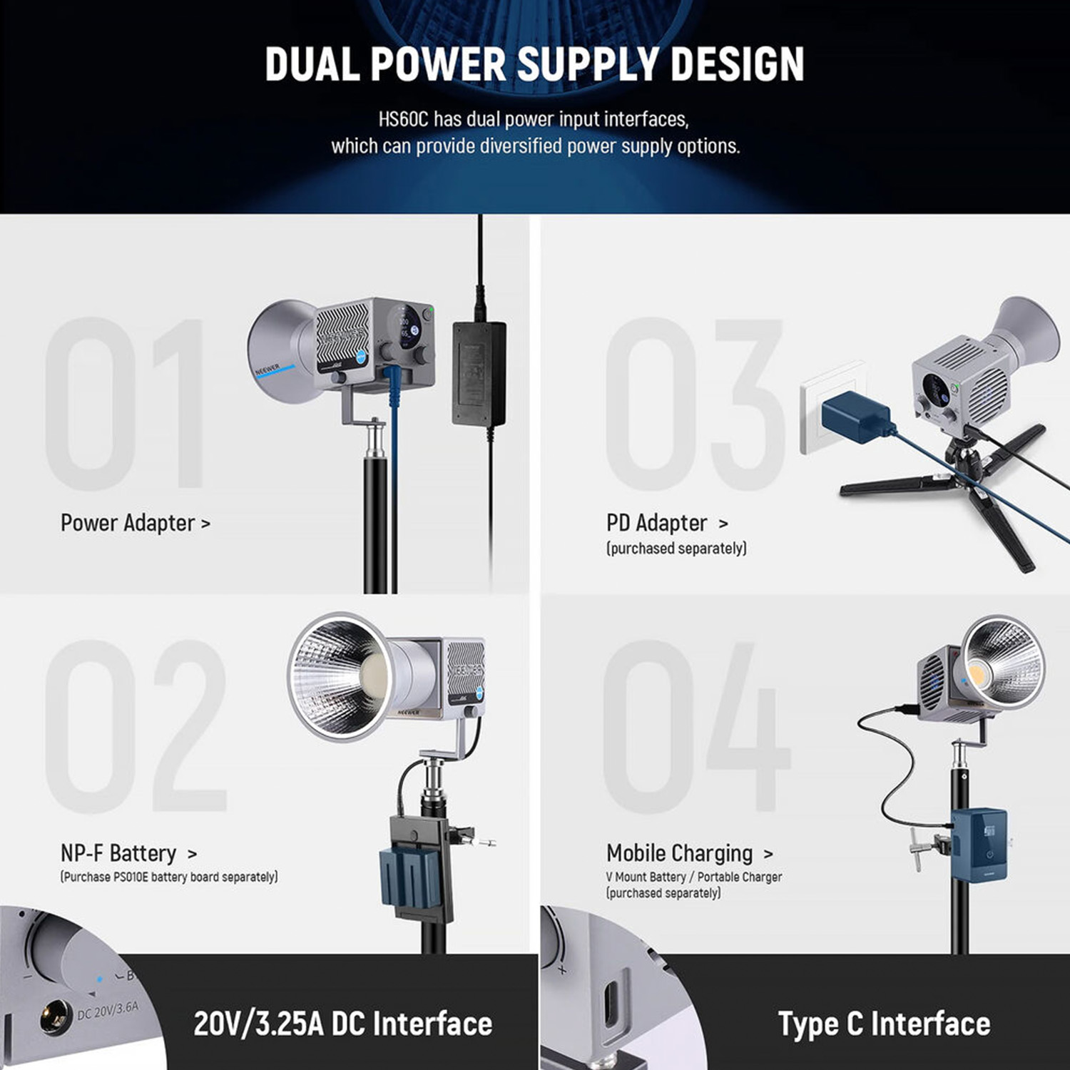 LUZ LED PORTÁTIL NEEWER DE 60W RGB - HS60C - 4