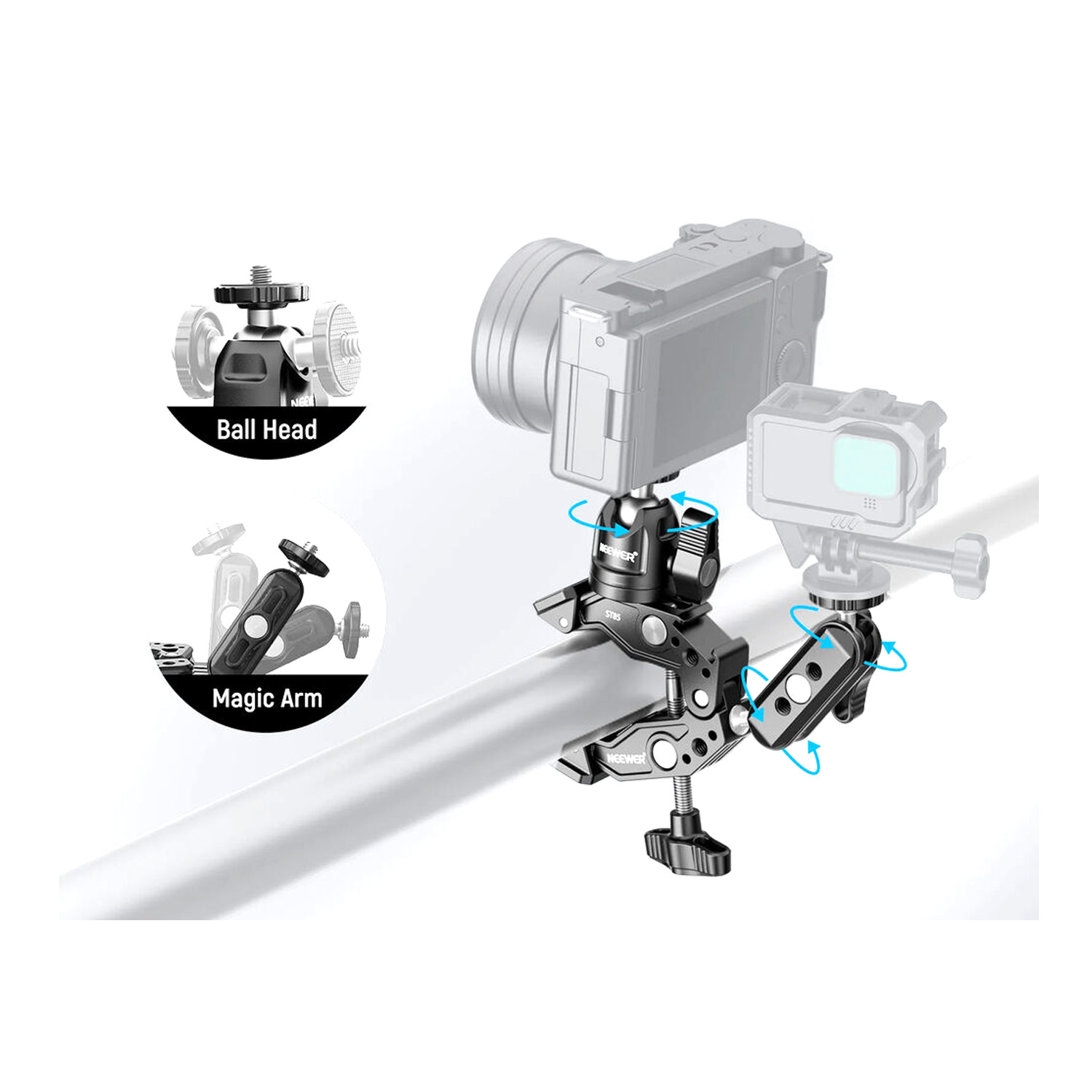 SÚPER CLAMP NEEWER CON BRAZO MÁGICO DE RÓTULA DOBLE - ST85 - 5