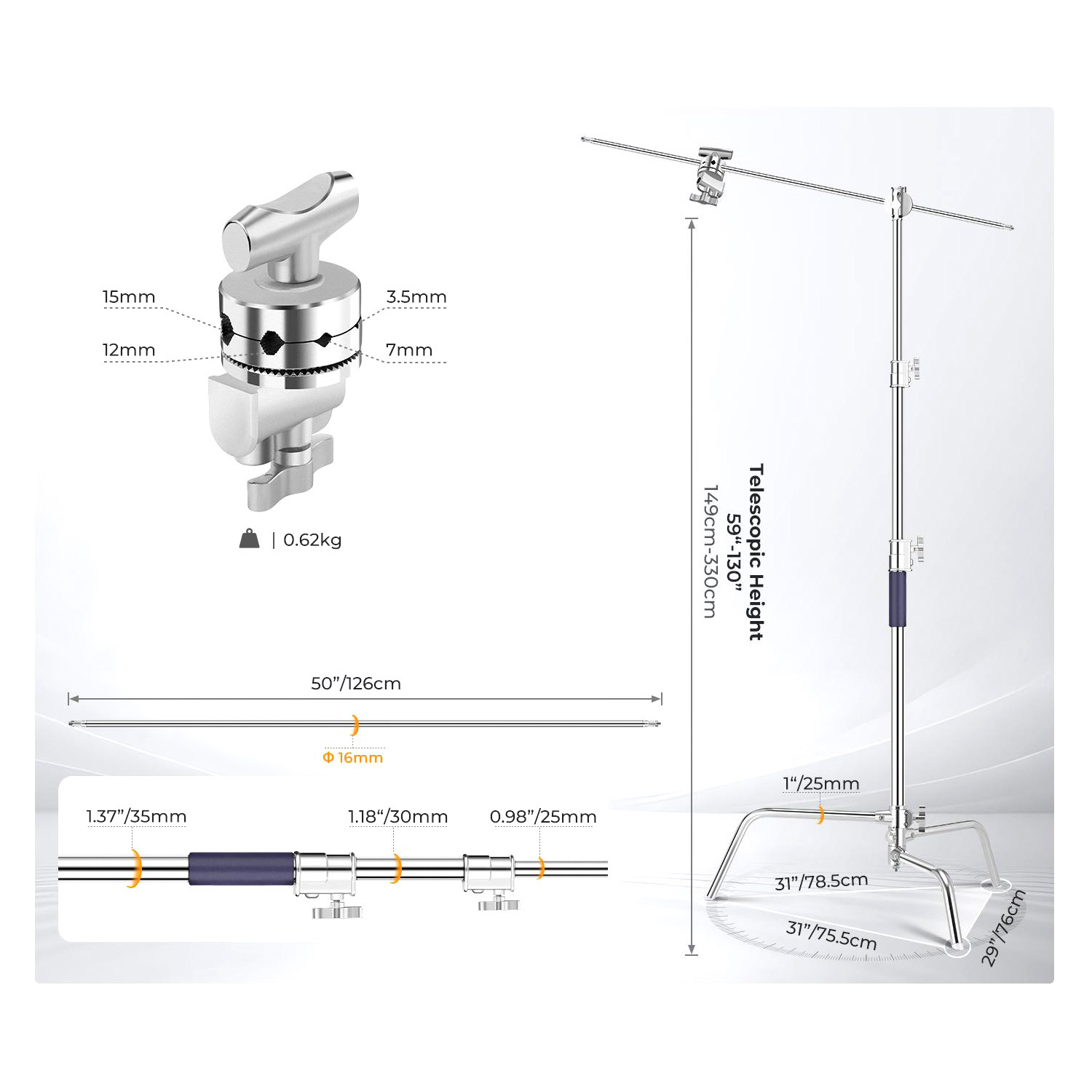 PARANTE C-STAND CON BRAZO BOOM + BOLSAS DE ARENA - KYF CONCEPT - 2