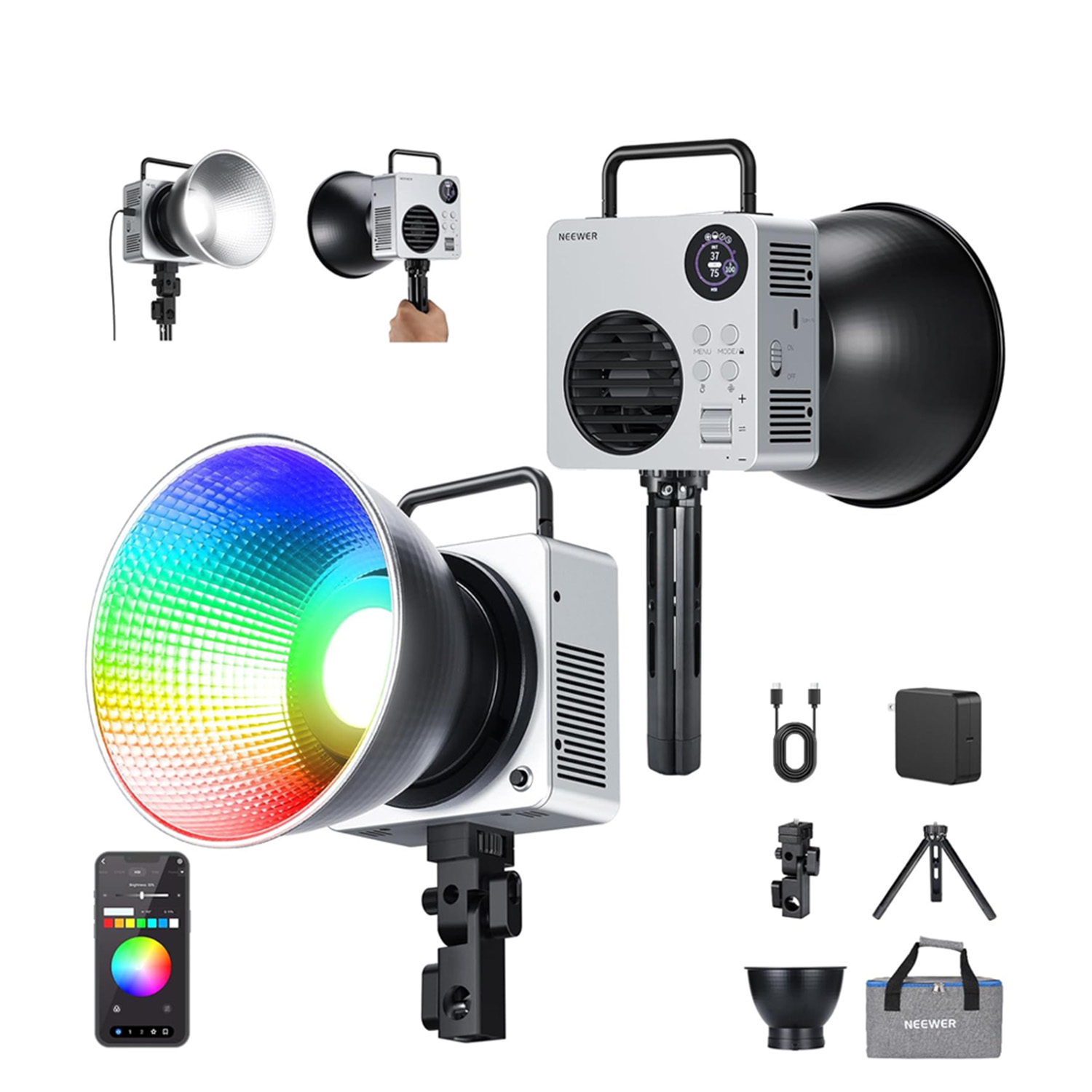 LUZ LED NEEWER HB80C DE 80W RGB PORTÁTIL MONTURA BOWENS - 2