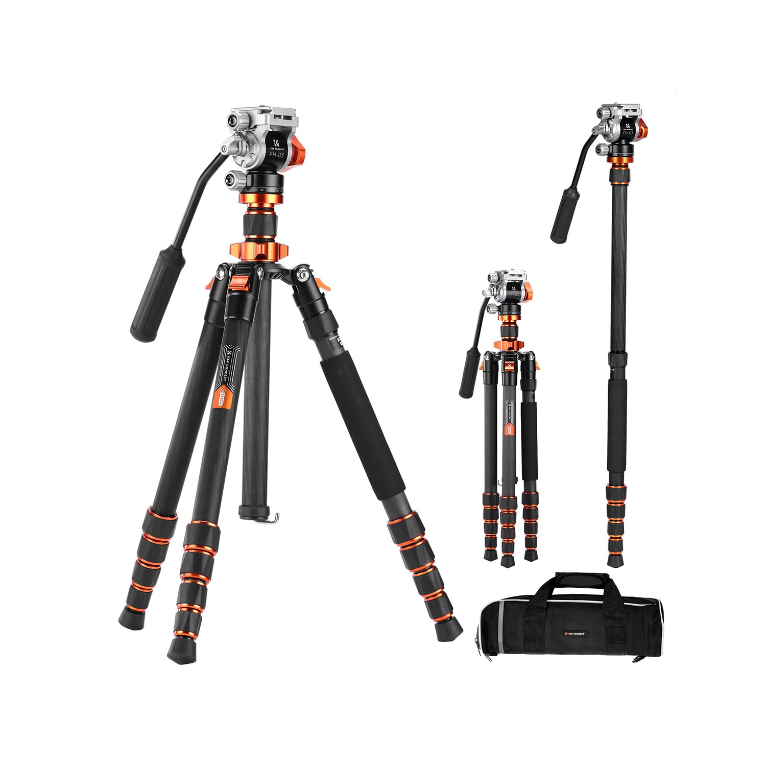 TRÍPODE MONOPIE DE FIBRA DE CARBONO O255C4+FH-03 KYF CONCEPT KF09.158 - 1
