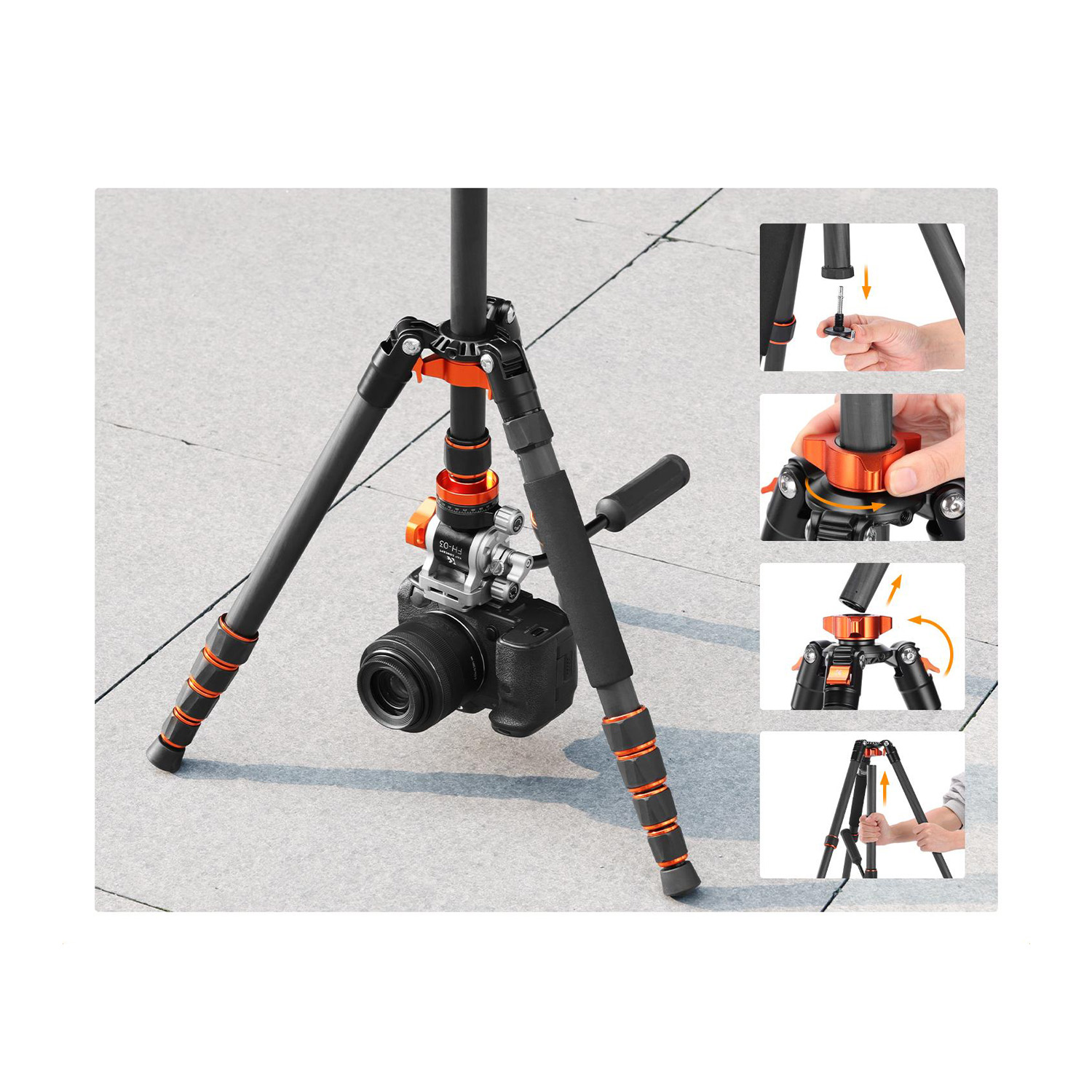 TRÍPODE MONOPIE DE FIBRA DE CARBONO O255C4+FH-03 KYF CONCEPT KF09.158 - 7