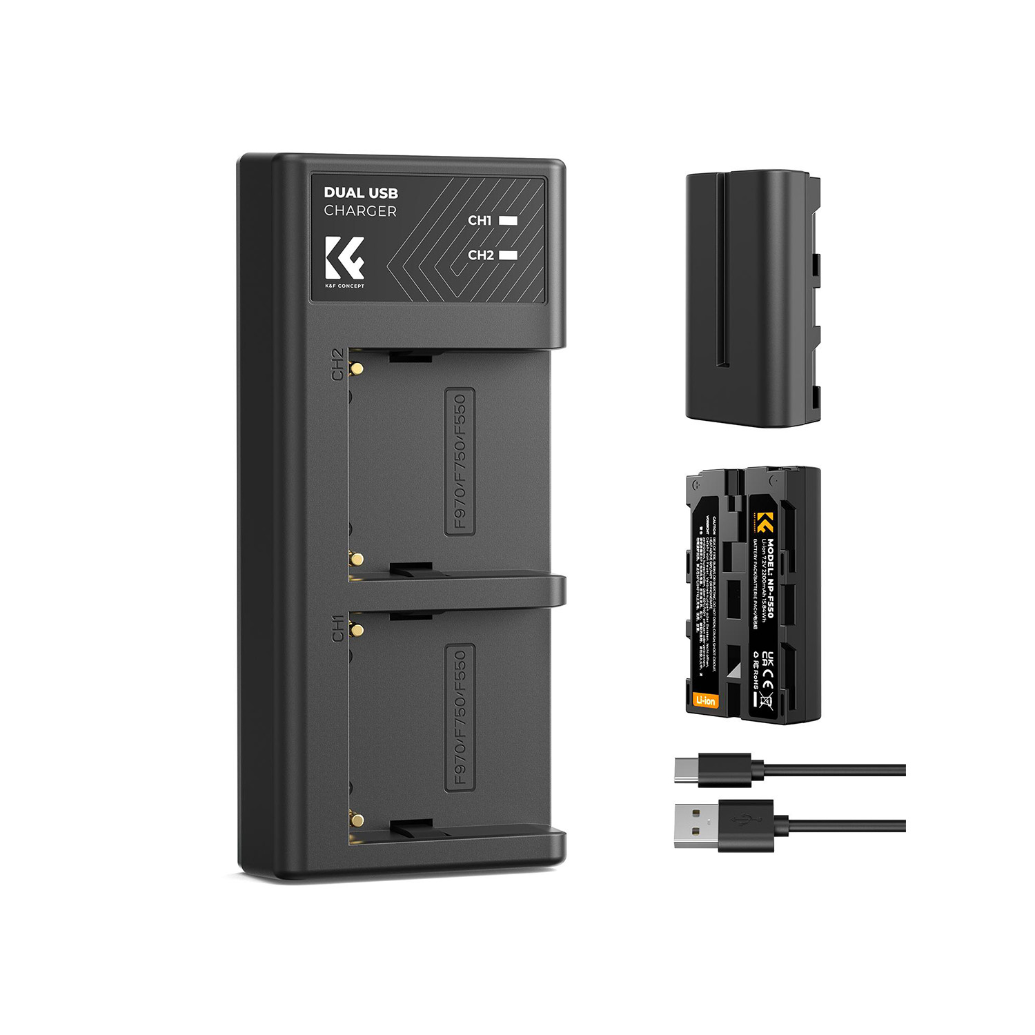 KIT DE 2 BATERÍAS NP550 + CARGADOR DUAL KYF CONCEPT KF28.0046 - 1