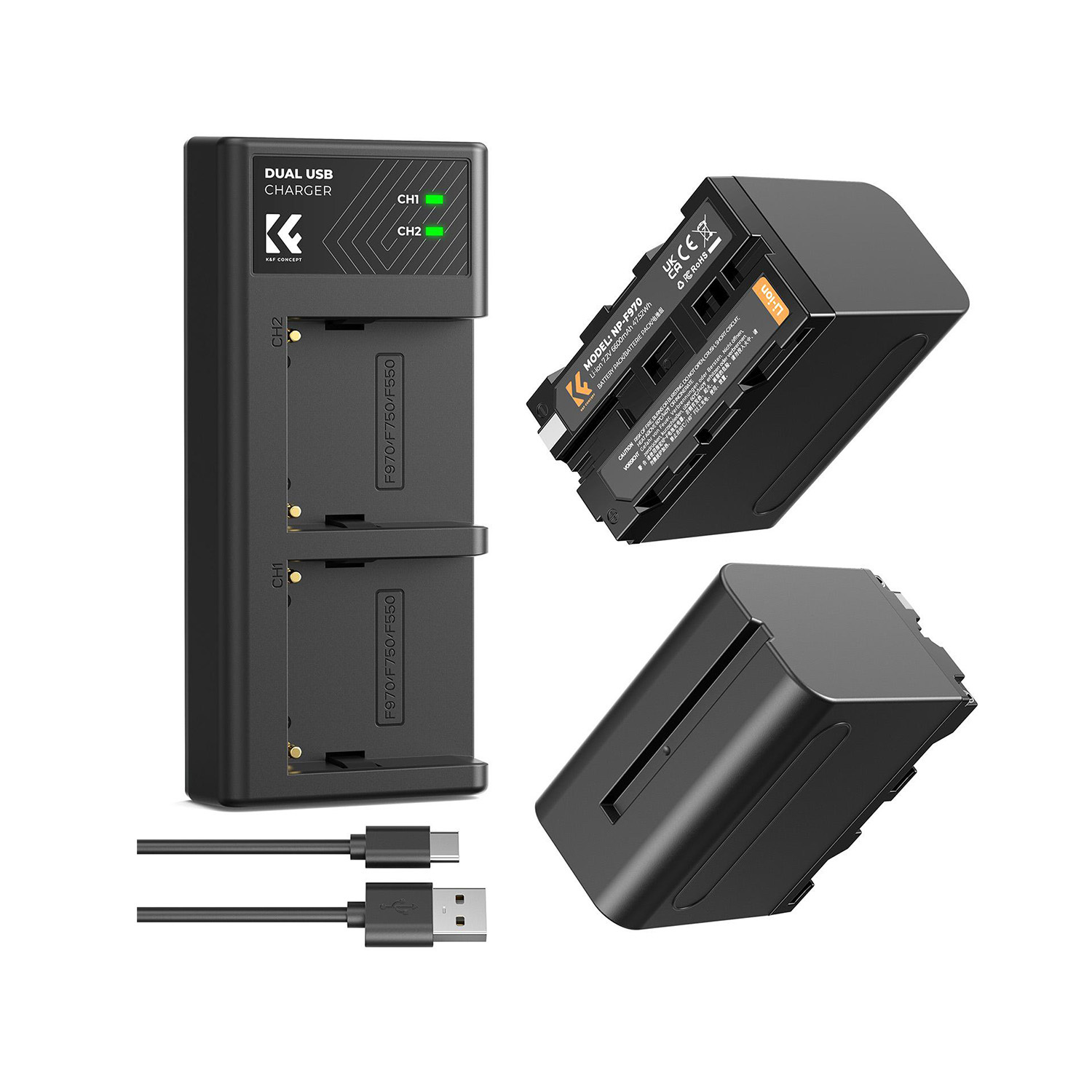 KIT DE 2 BATERÍAS NP970 + CARGADOR DUAL KYF CONCEPT - 1
