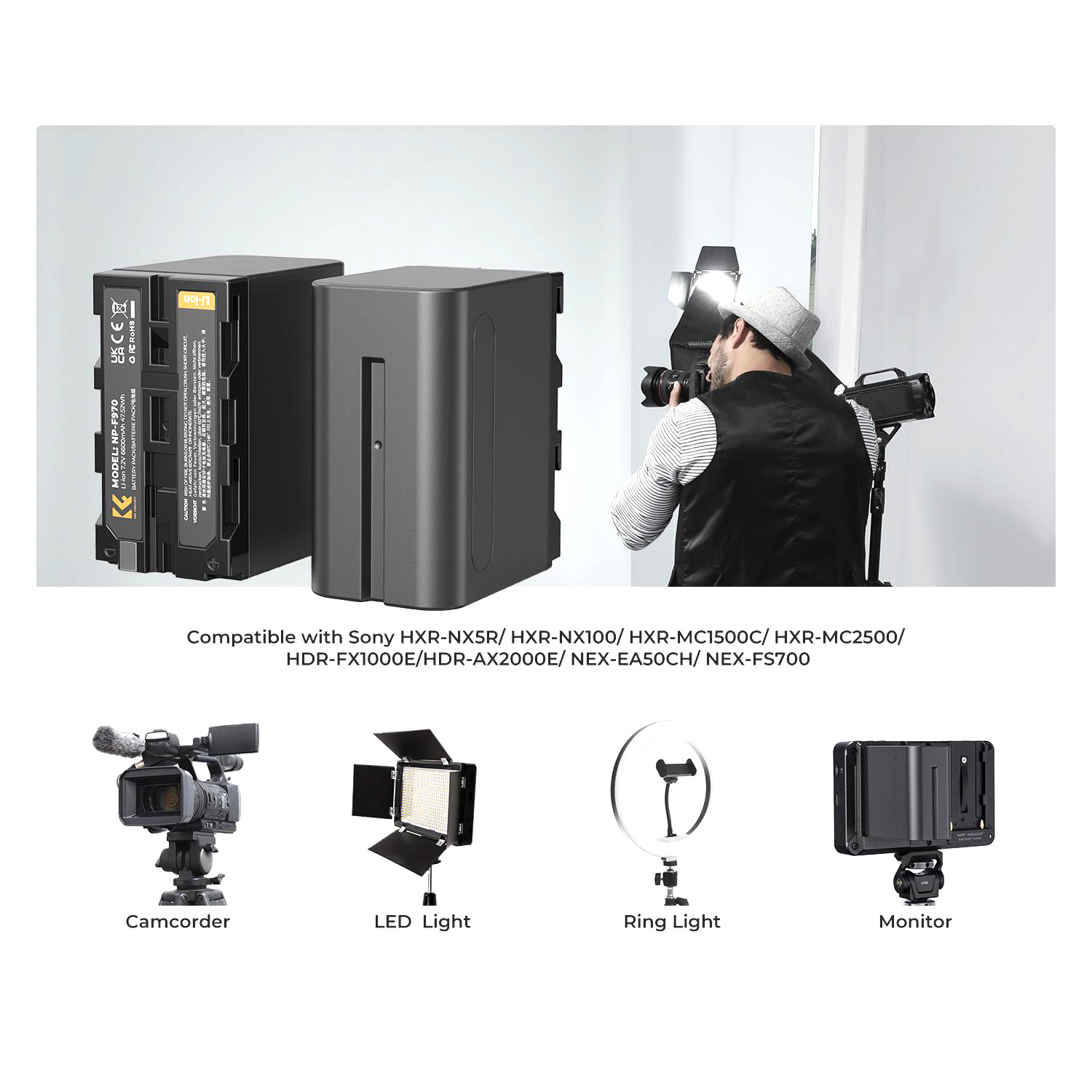 KIT DE 2 BATERÍAS NP970 + CARGADOR DUAL KYF CONCEPT - 4