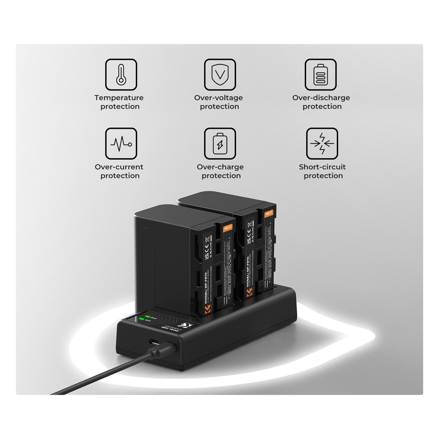 KIT DE 2 BATERÍAS NP970 + CARGADOR DUAL KYF CONCEPT - 6