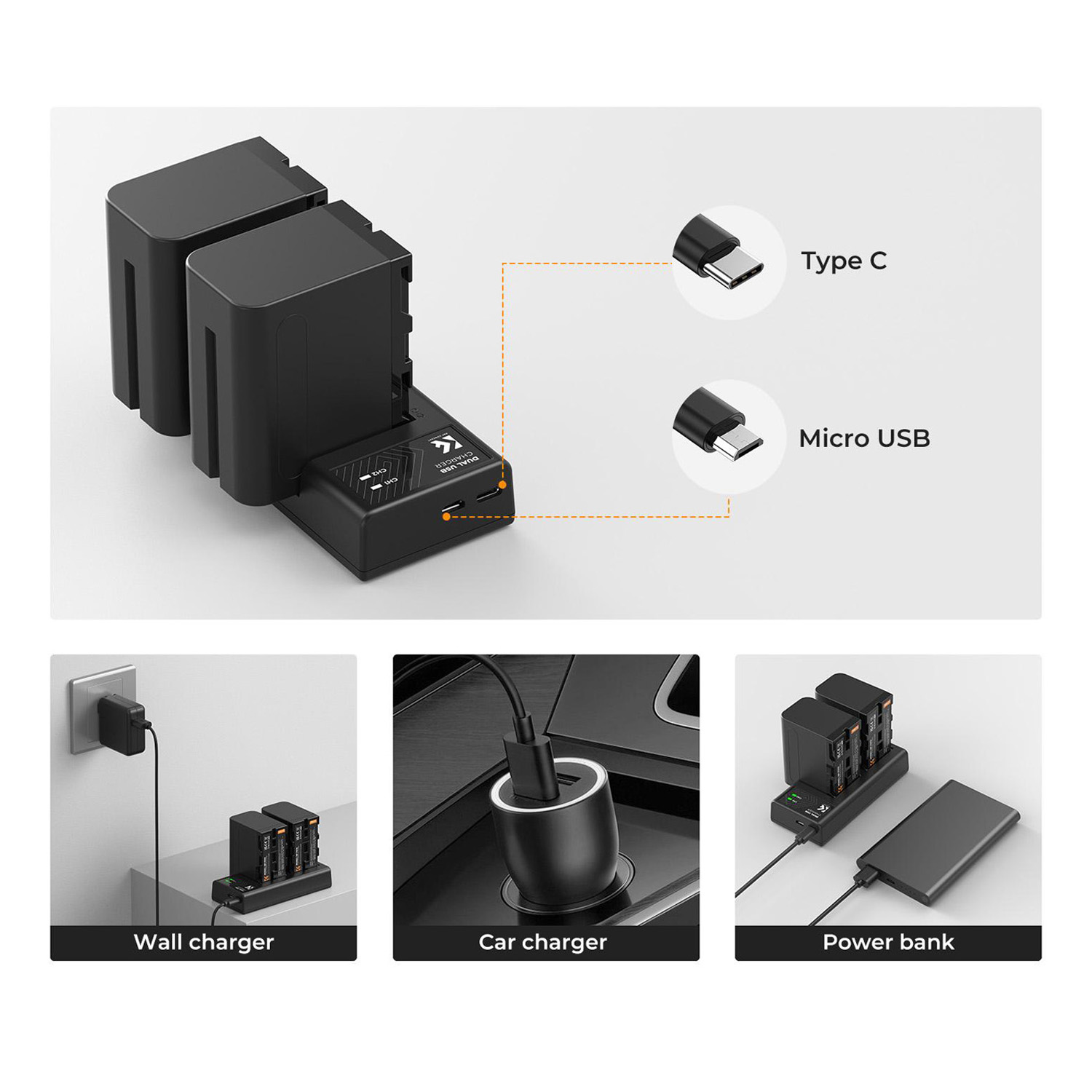 KIT DE 2 BATERÍAS NP970 + CARGADOR DUAL KYF CONCEPT - 7