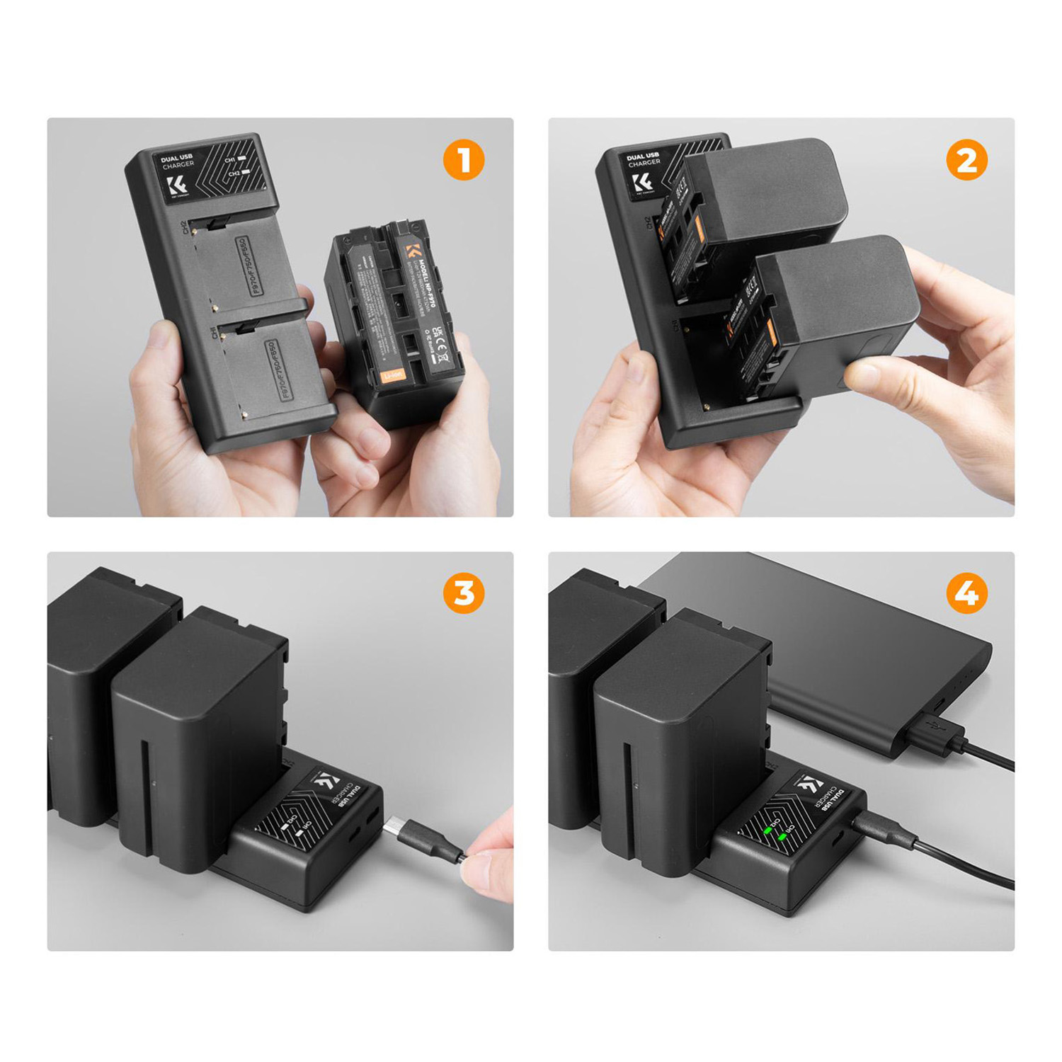 KIT DE 2 BATERÍAS NP970 + CARGADOR DUAL KYF CONCEPT - 8