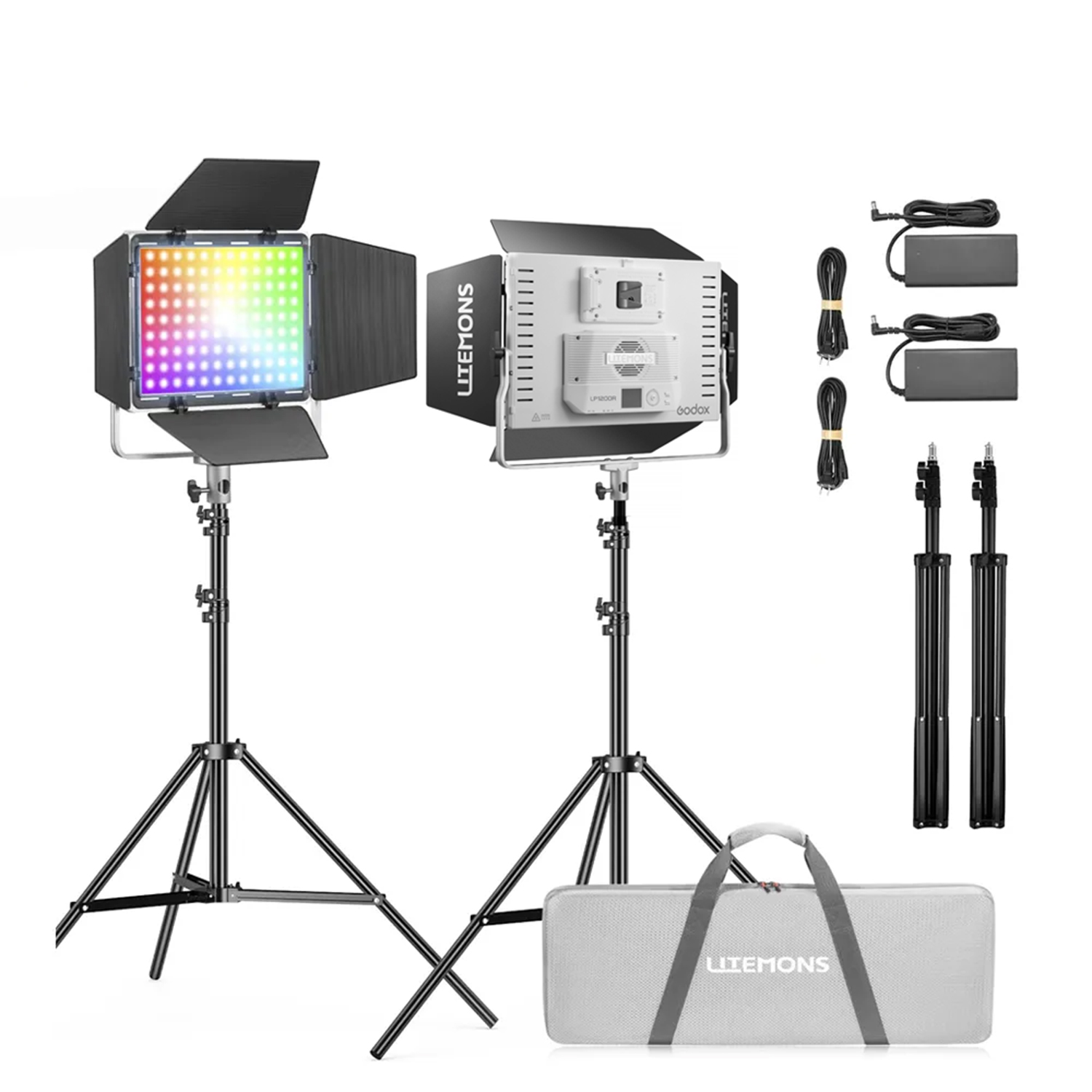 KIT DE 2 LITEMONS GODOX LP1200R RGB + PARANTES + MALETÍN - 1