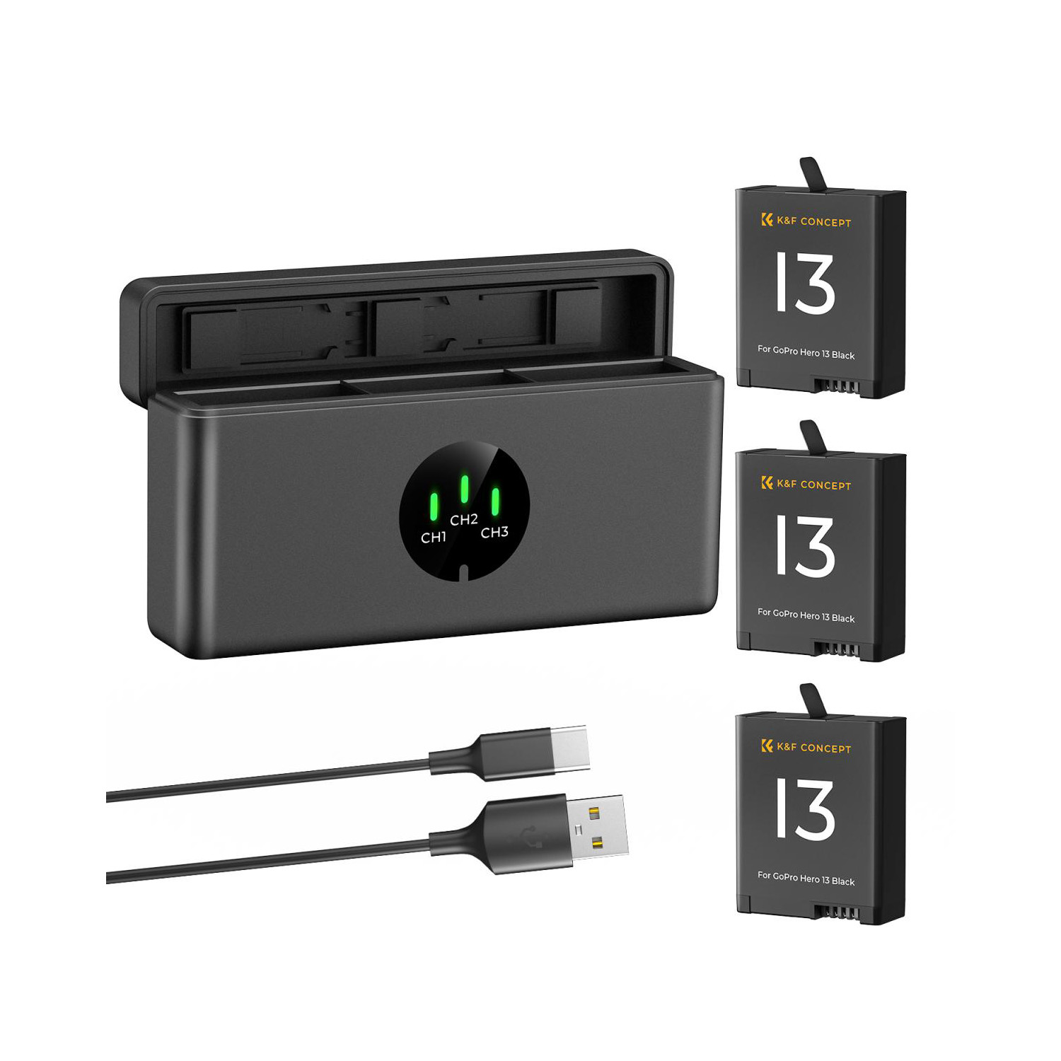 KIT DE 3 BATERÍAS + CARGADOR TRIPLE PARA GOPRO HERO 13 KYF CONCEPT KF28.0087 - 1