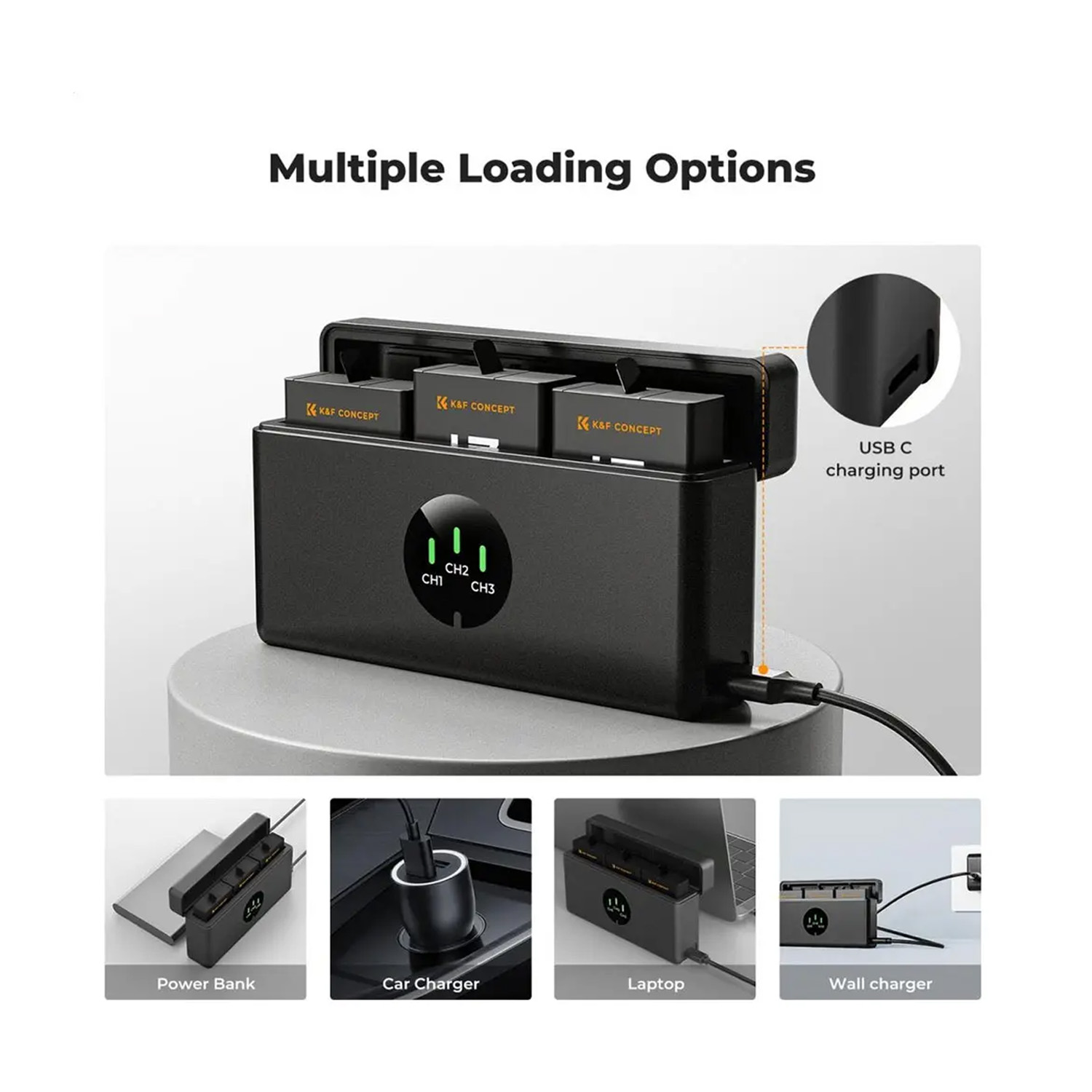 KIT DE 3 BATERÍAS + CARGADOR TRIPLE PARA GOPRO HERO 13 KYF CONCEPT KF28.0087 - 5