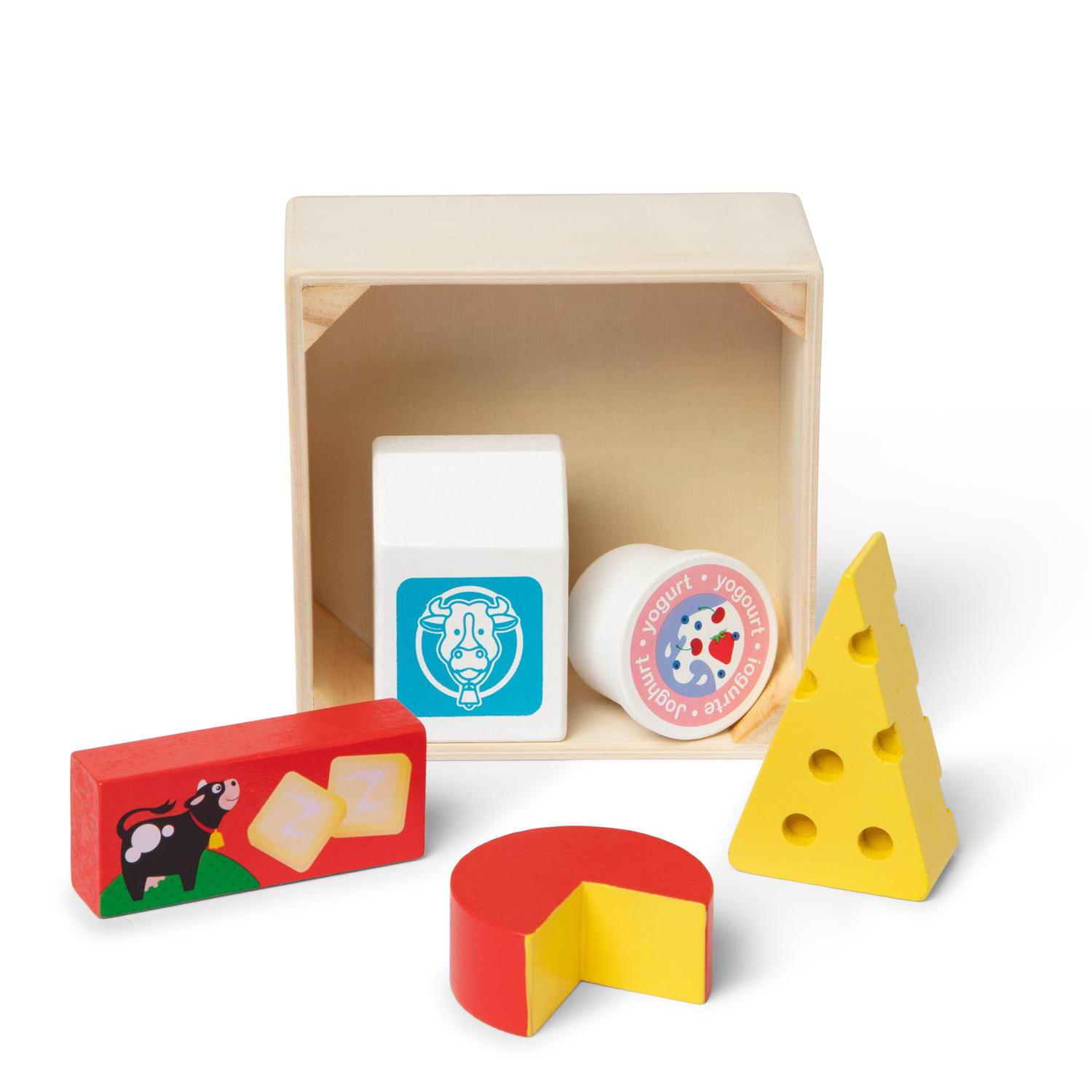 JUEGO MELISSA & DOUG GRUPO DE COMIDA LÁCTEOS 5 PIEZAS DE MADERA - 1