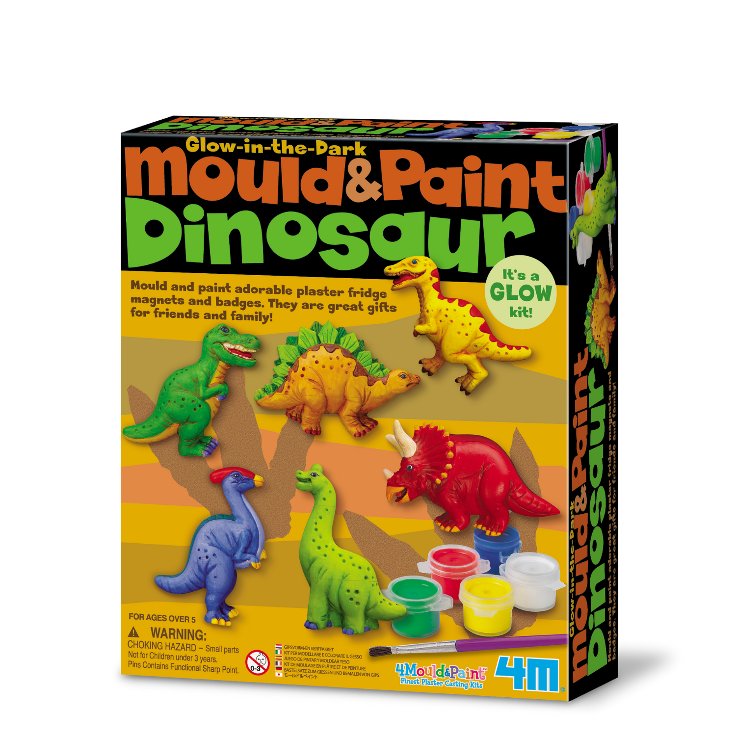 JUEGO DE ARTE 4M MOLDEA Y PINTA FIGURAS MODELO DINOSAURIOS QUE BRILLAN EN LA OSCURIDAD DIY - 1