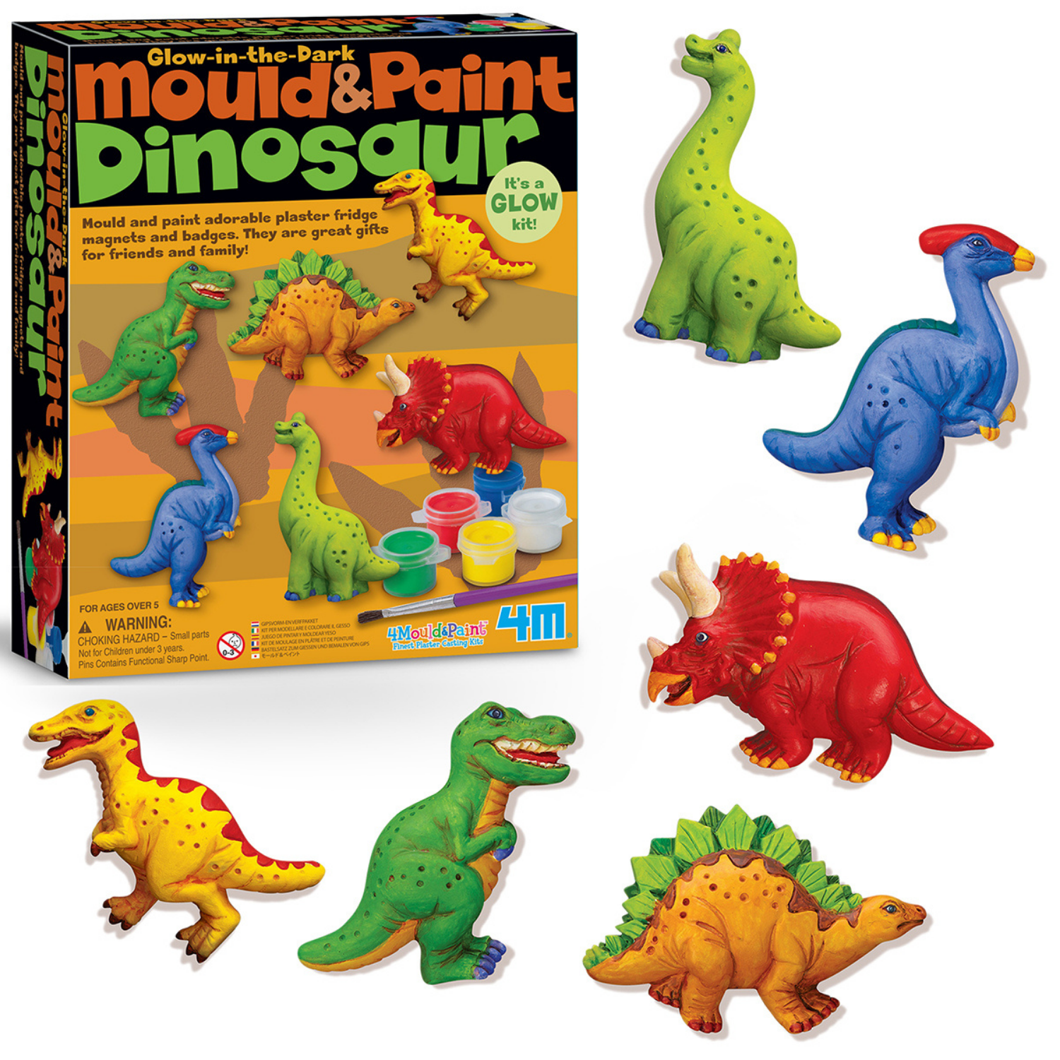 JUEGO DE ARTE 4M MOLDEA Y PINTA FIGURAS MODELO DINOSAURIOS QUE BRILLAN EN LA OSCURIDAD DIY - 2