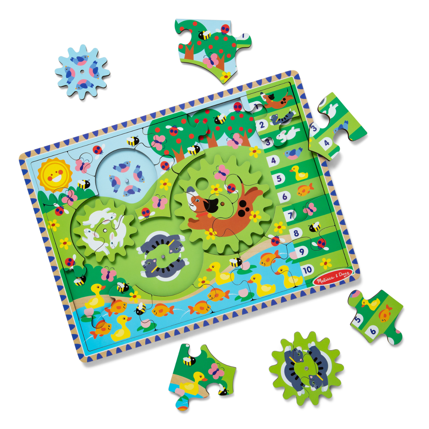 ROMPECABEZAS MELISSA & DOUG DE ENGRANAJE DE MADERA PERSIGUIENDO A LOS ANIMALES 24 PIEZAS - 1