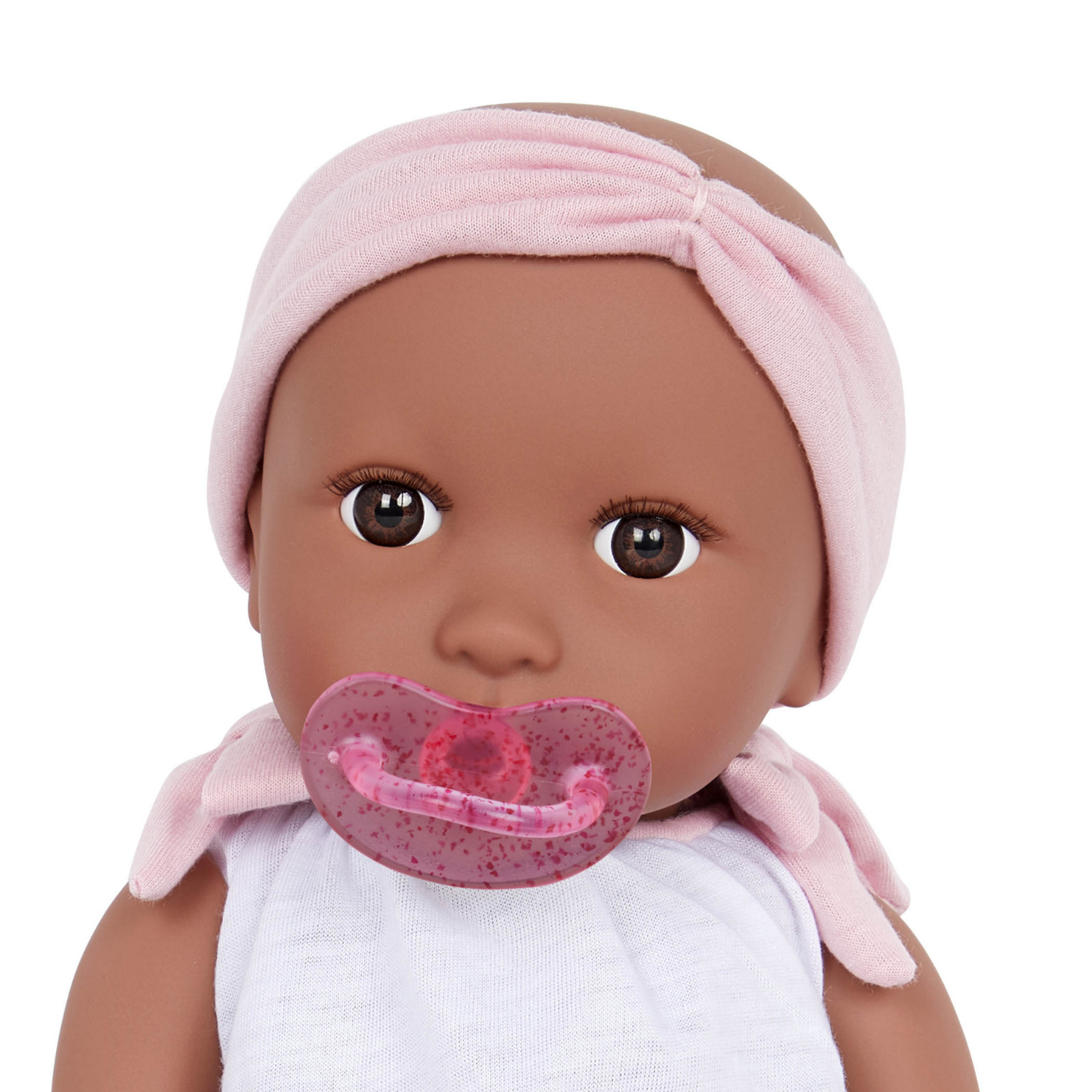MUÑECA BEBÉ CON VINCHA ROSA Y LAZOS ROSAS - MODELO #3 LULLABABY - 1