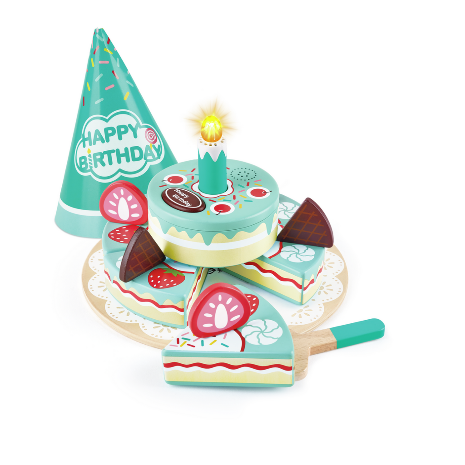 TORTA DE MADERA INTERACTIVA CON LUZ Y SONIDO 16 PIEZAS - 1