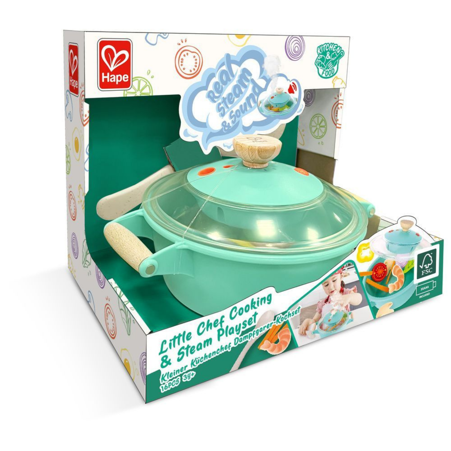 COCINA Y VAPORERA PEQUEÑO CHEF CON SONIDO 16 PIEZAS - 2