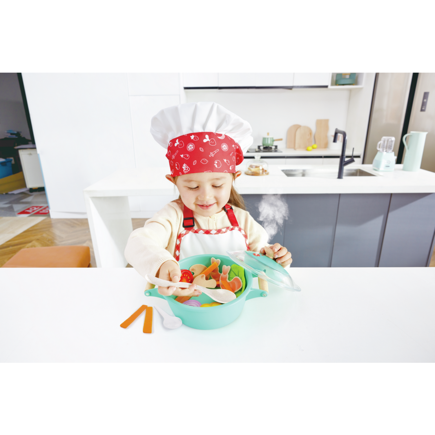 COCINA Y VAPORERA PEQUEÑO CHEF CON SONIDO 16 PIEZAS - 3
