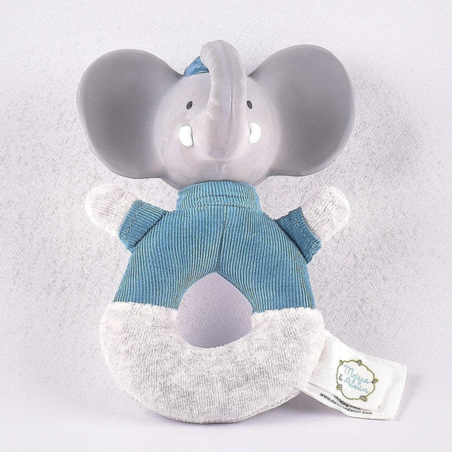 MEIYA Y ALVIN SONAJERO TEXTIL Y JUGUETE MORDEDOR CAUCHO NATURAL MODELO ALVIN EL ELEFANTE - 2