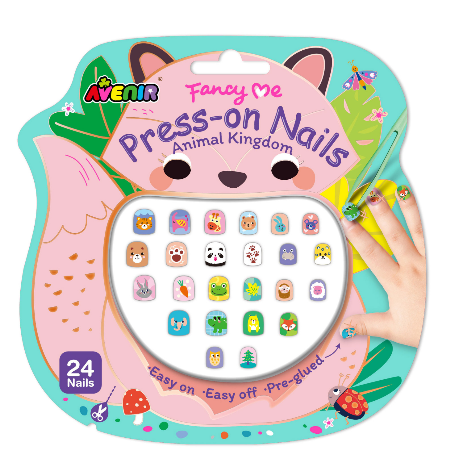 STICKERS A PRESIÓN PARA UÑAS MODELO REINO ANIMAL 24 PIEZAS - 1
