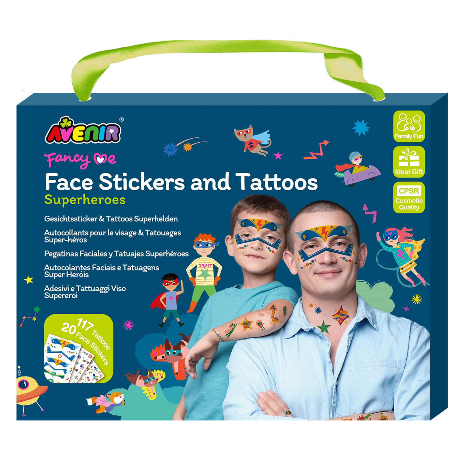 SET DE STICKERS FACIALES Y TATUAJES TEMPORALES MODELO SUPERHÉROES 137 PIEZAS - 1