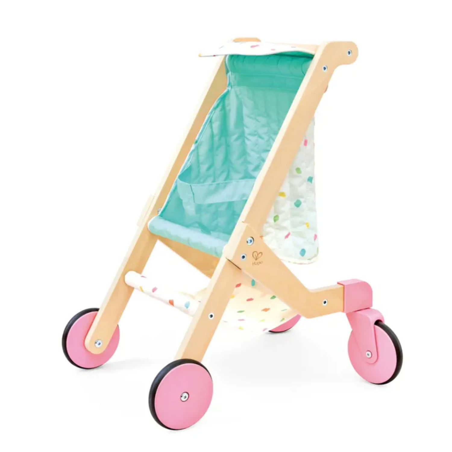 COCHE DE MADERA Y TELA PARA MUÑECAS - 1