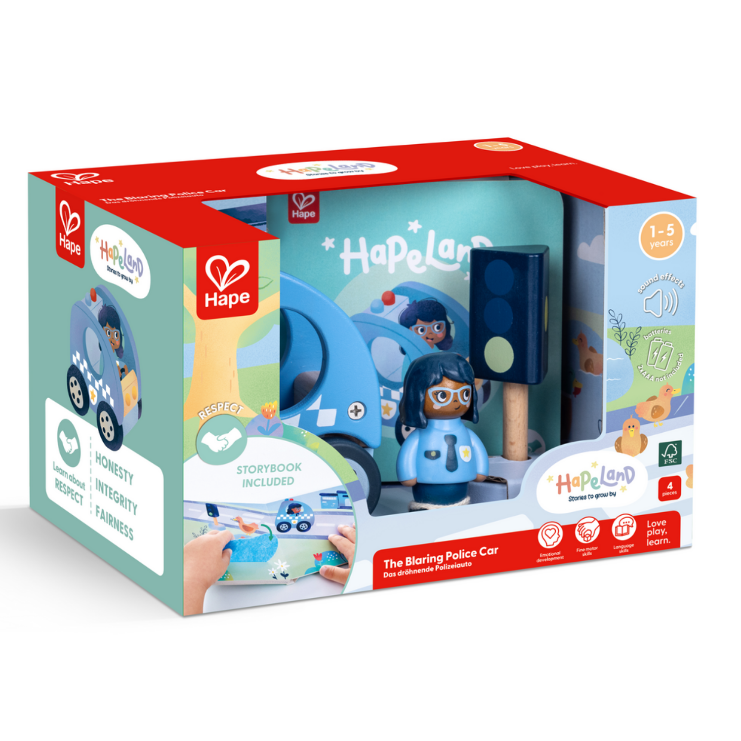 HAPELAND SET AUTO Y POLICÍA DE MADERA + CUENTO - 2
