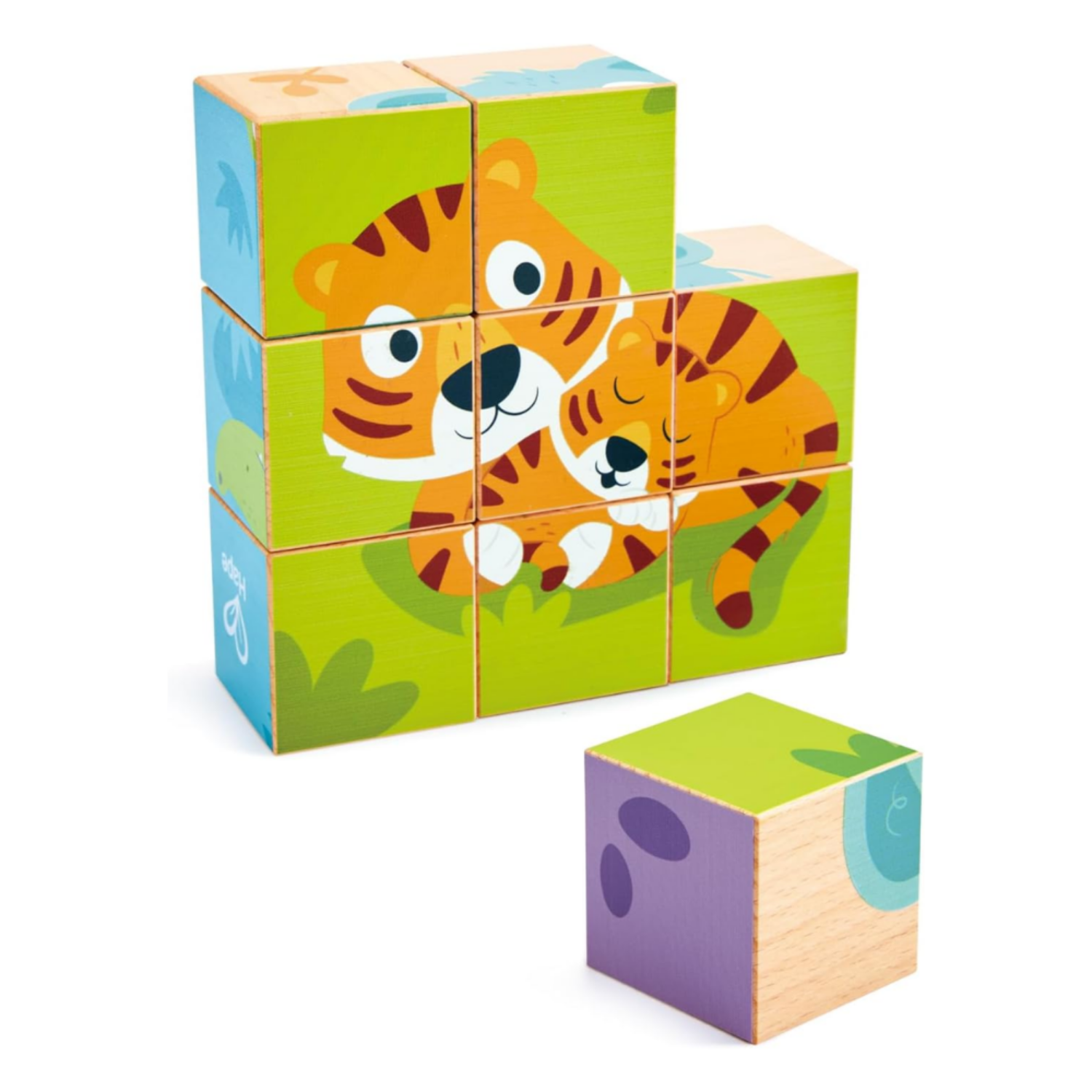 ROMPECABEZAS DE CUBOS DE MADERA ANIMALES SALVAJES 9 PIEZAS - 1