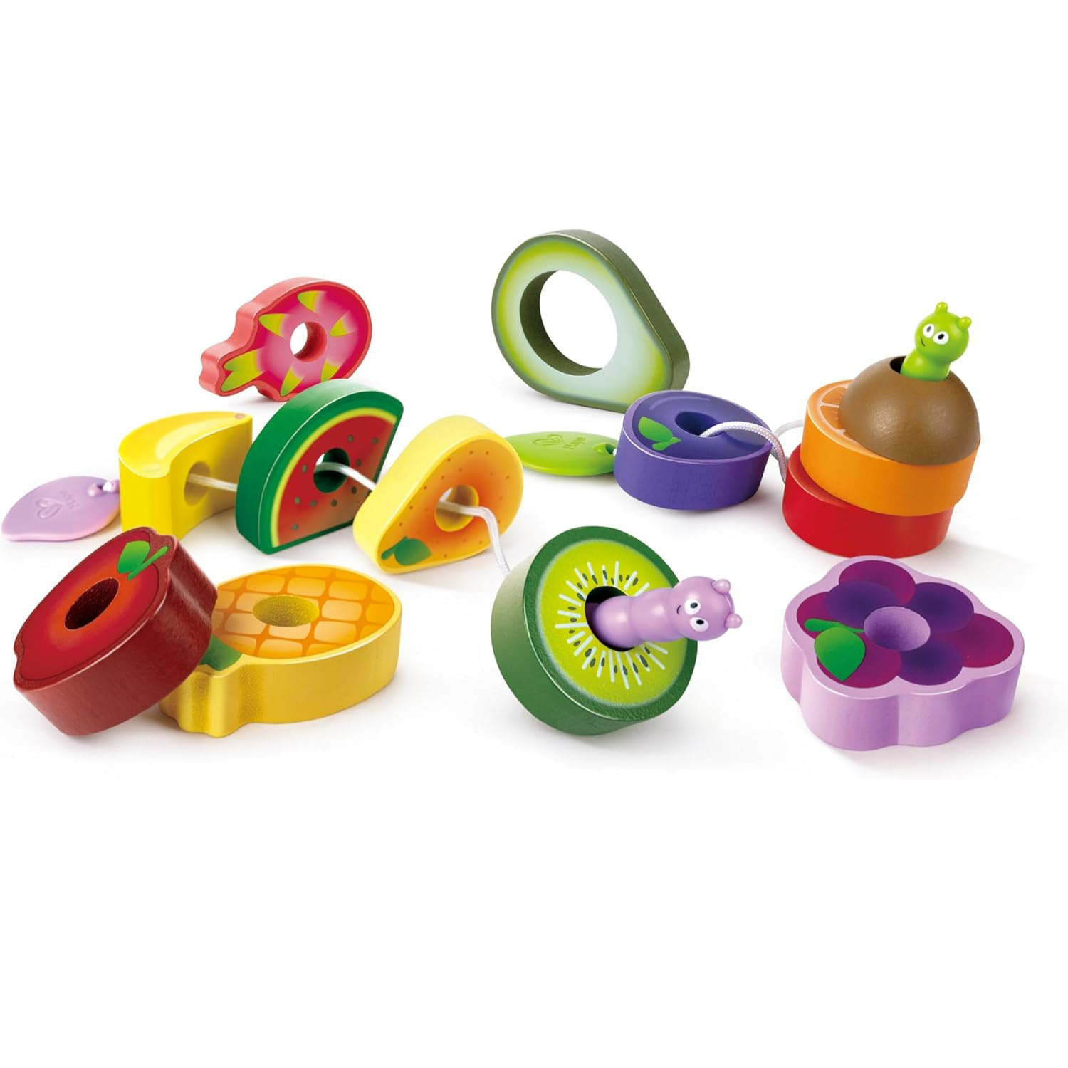 CUENTAS DE ENCAJE DE MADERA PARA ENSARTAR MODELO FRUTAS 15 PIEZAS - 3