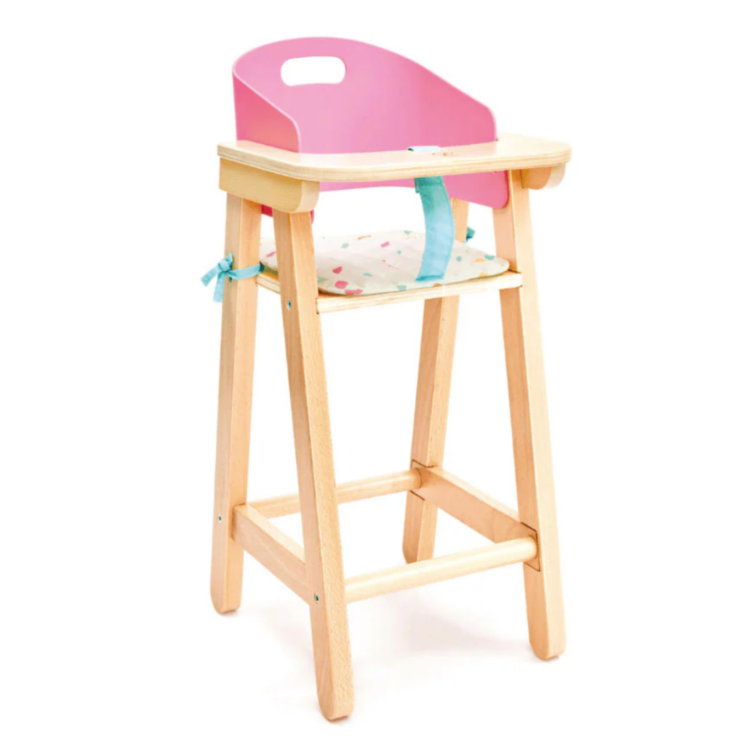 SILLA DE COMER DE MADERA Y TELA PARA MUÑECAS 02 PIEZAS - 1