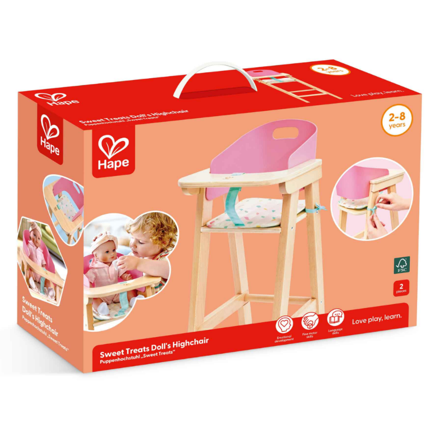 SILLA DE COMER DE MADERA Y TELA PARA MUÑECAS 02 PIEZAS - 2